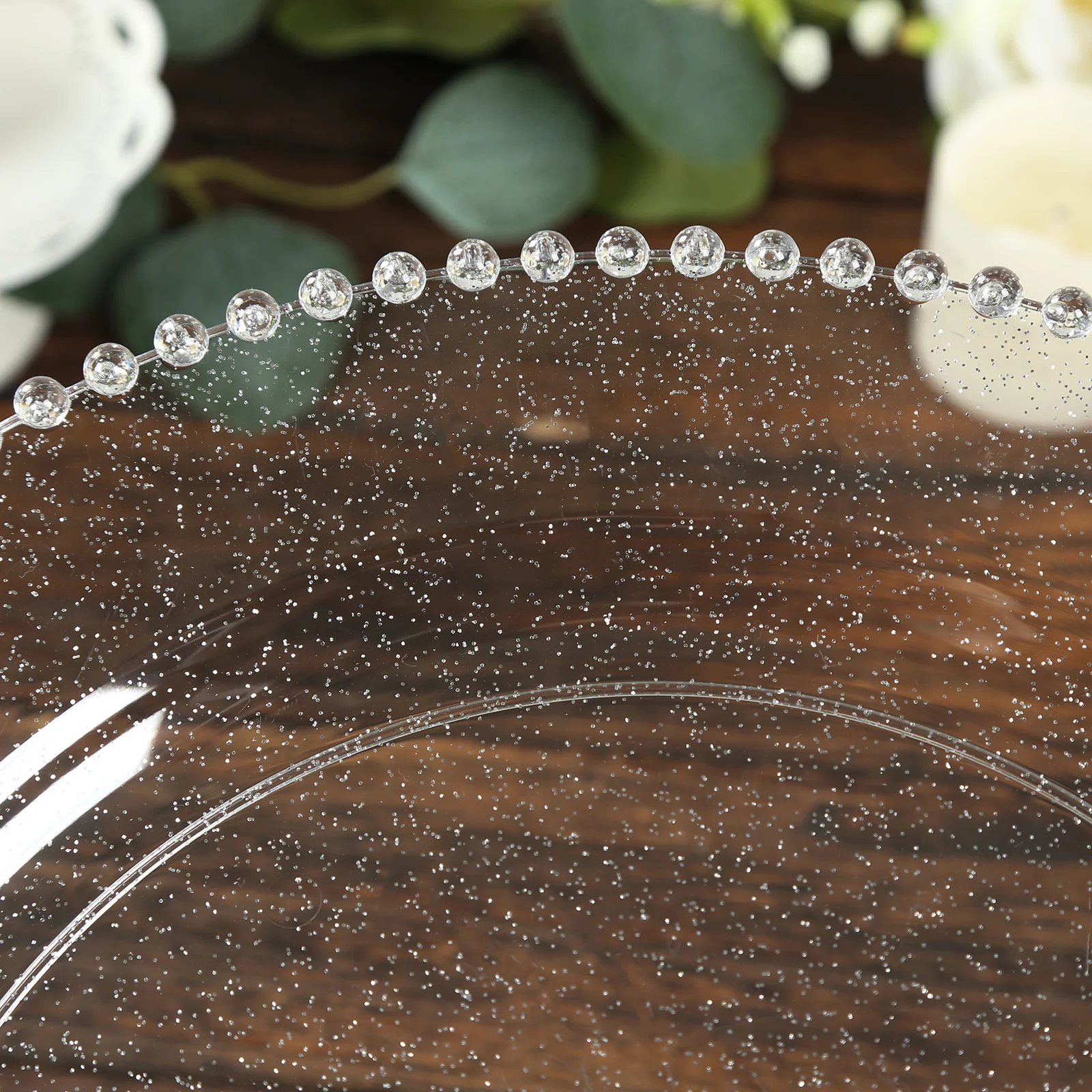 10-Pack Economy Plastic Charger Plates 13" Round Clear/Silver Glitter with Beaded Rim - Stylish Dinner Party Serving Plates - Image 8