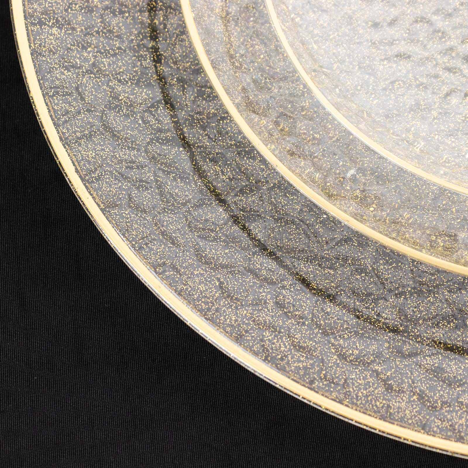 10-Pack Economy Plastic Charger Plates 13" Round Clear Hammered Design with Glittered Gold Rim - Decorative Dinner Party Serving Plates - Image 9