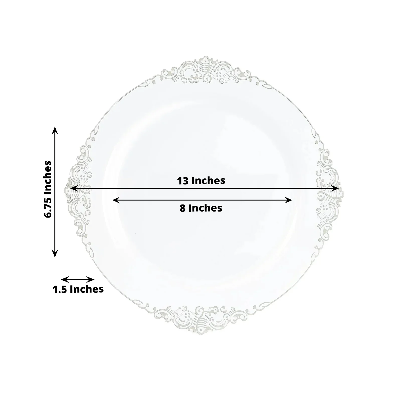 20-Pack Economy Plastic Charger Plates 13" Round Clear with Silver Embossed Baroque Rim - Stylish Dinner Party Serving Plates - Image 2