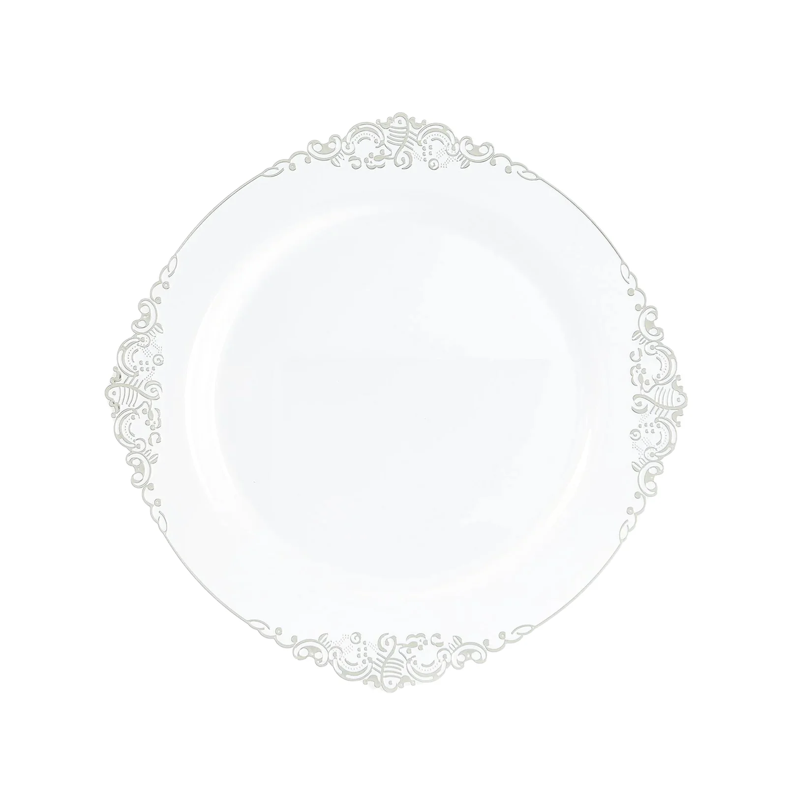 20-Pack Economy Plastic Charger Plates 13" Round Clear with Silver Embossed Baroque Rim - Stylish Dinner Party Serving Plates - Image 5