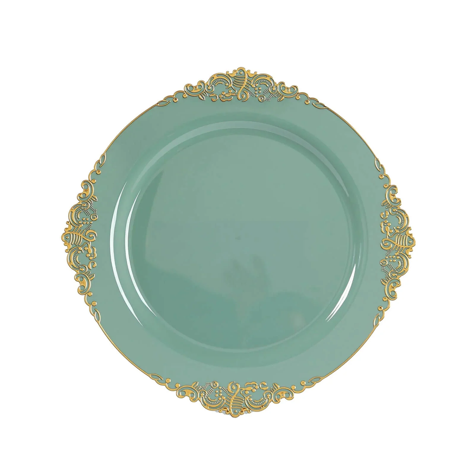 20-Pack Economy Plastic Charger Plates 13" Round Dusty Sage Green with Gold Embossed Baroque Rim - Stylish Dinner Party Serving Plates - Image 5