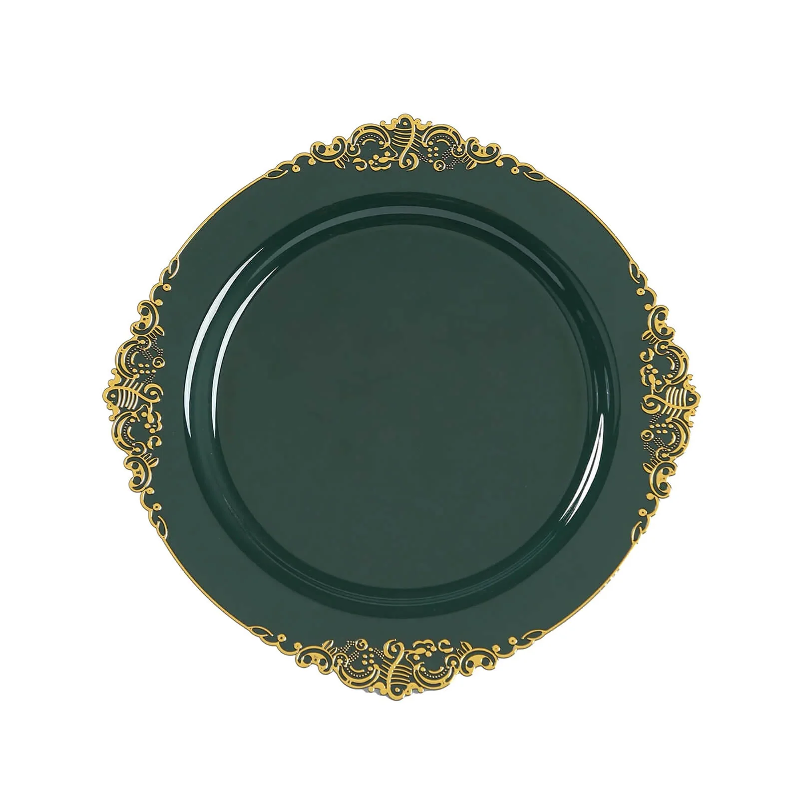 20-Pack Economy Plastic Charger Plates 13" Round Hunter Emerald Green with Gold Embossed Baroque Rim - Stylish Dinner Party Serving Plates - Image 5