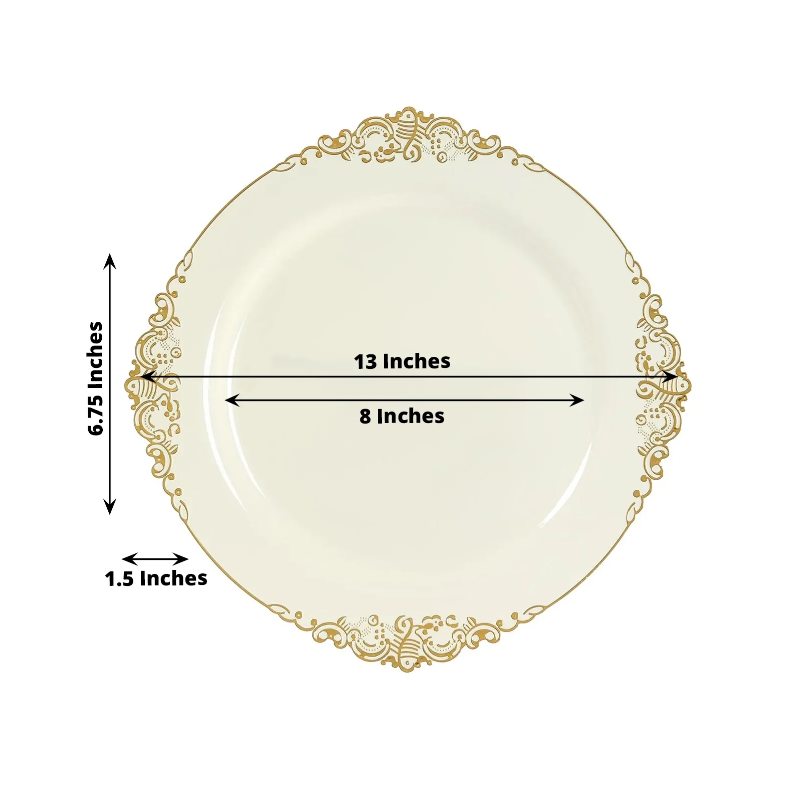 20-Pack Economy Plastic Charger Plates 13" Round Ivory with Gold Embossed Baroque Rim - Stylish Dinner Party Serving Plates - Image 2