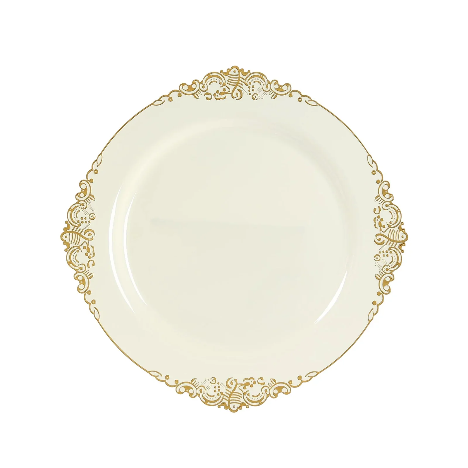 20-Pack Economy Plastic Charger Plates 13" Round Ivory with Gold Embossed Baroque Rim - Stylish Dinner Party Serving Plates - Image 5