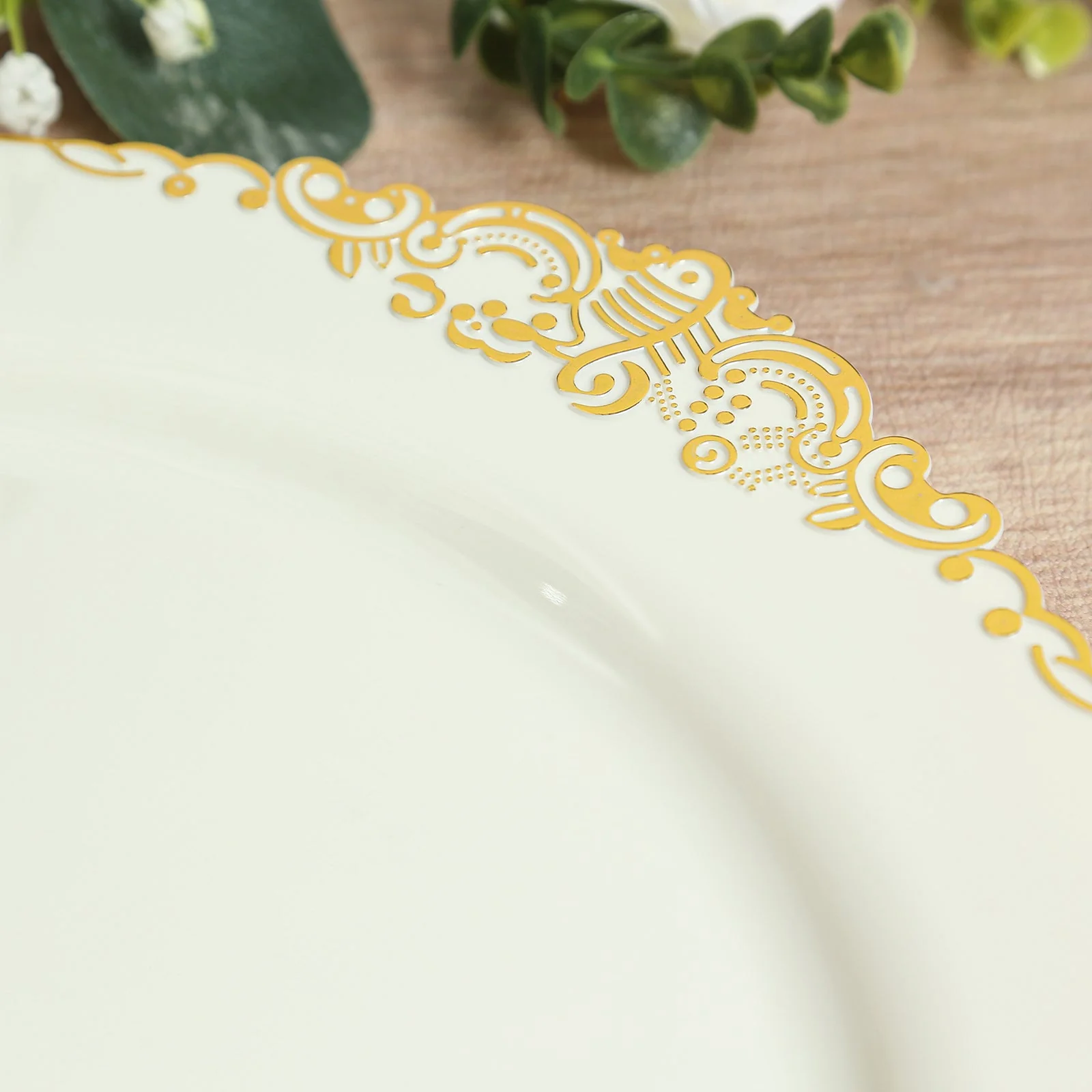 20-Pack Economy Plastic Charger Plates 13" Round Ivory with Gold Embossed Baroque Rim - Stylish Dinner Party Serving Plates - Image 6