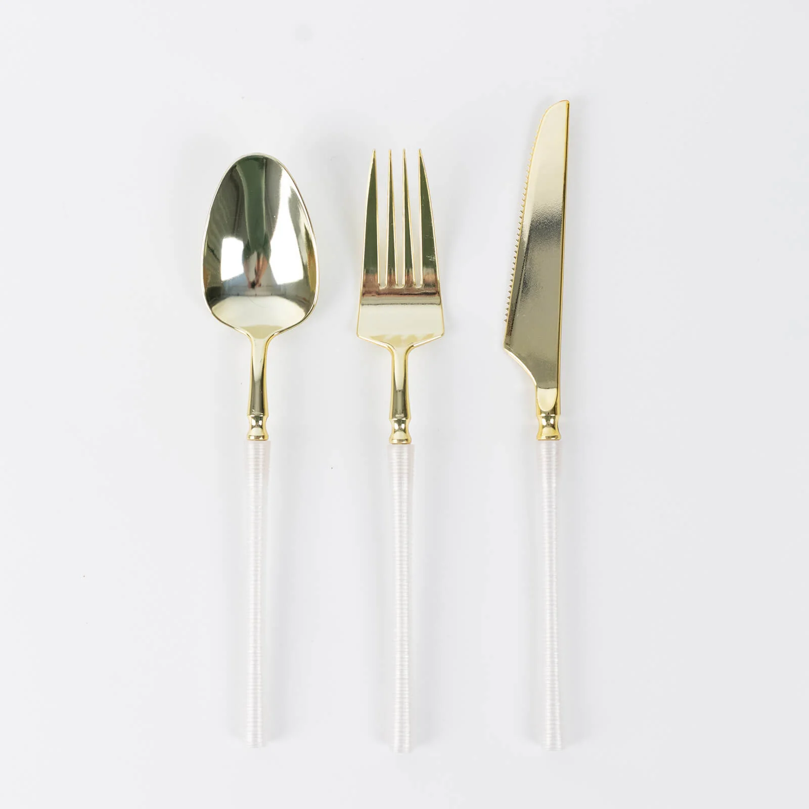 60 Pcs Gold Plastic Cutlery Set with White Handle, Heavy Duty Disposable Fork Spoon Knife Combo, Modern Minimalist Style - Image 2