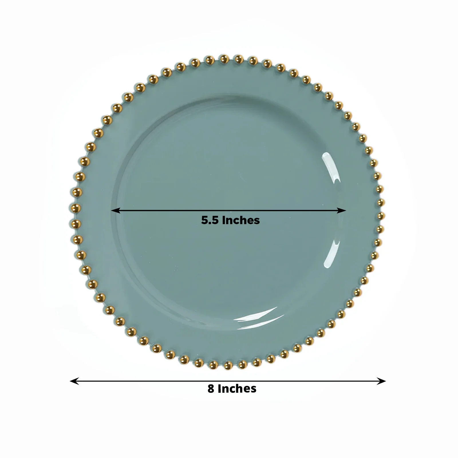 10 Pack Plastic Dessert Appetizer Plates in Dusty Blue with Gold Beaded Rim, Disposable Round Salad Party Plates 8" - Image 2