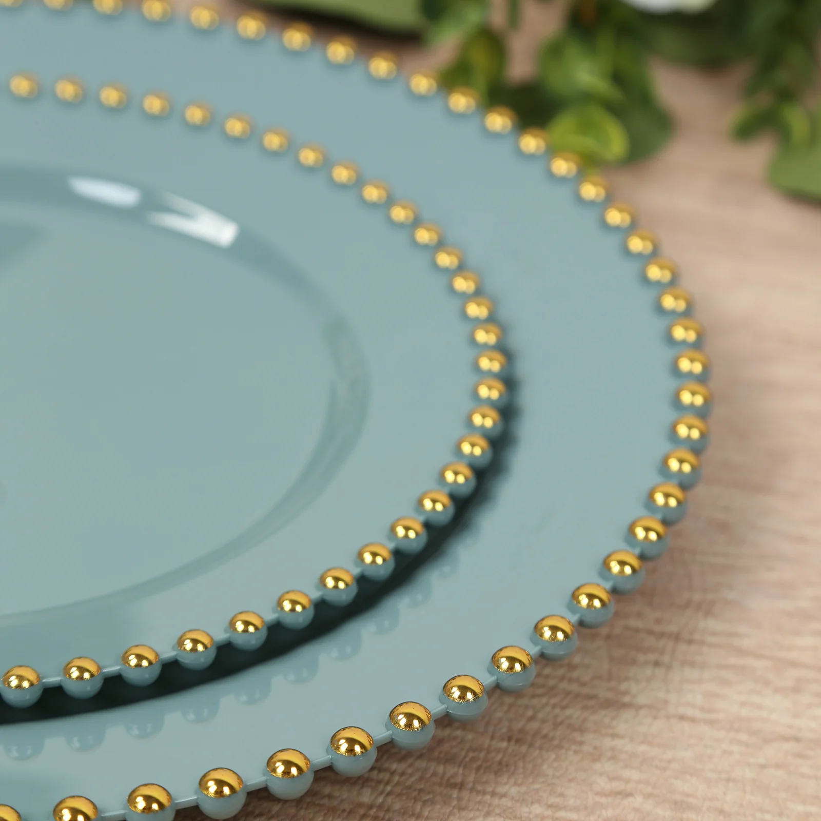 10 Pack Plastic Dessert Appetizer Plates in Dusty Blue with Gold Beaded Rim, Disposable Round Salad Party Plates 8" - Image 7
