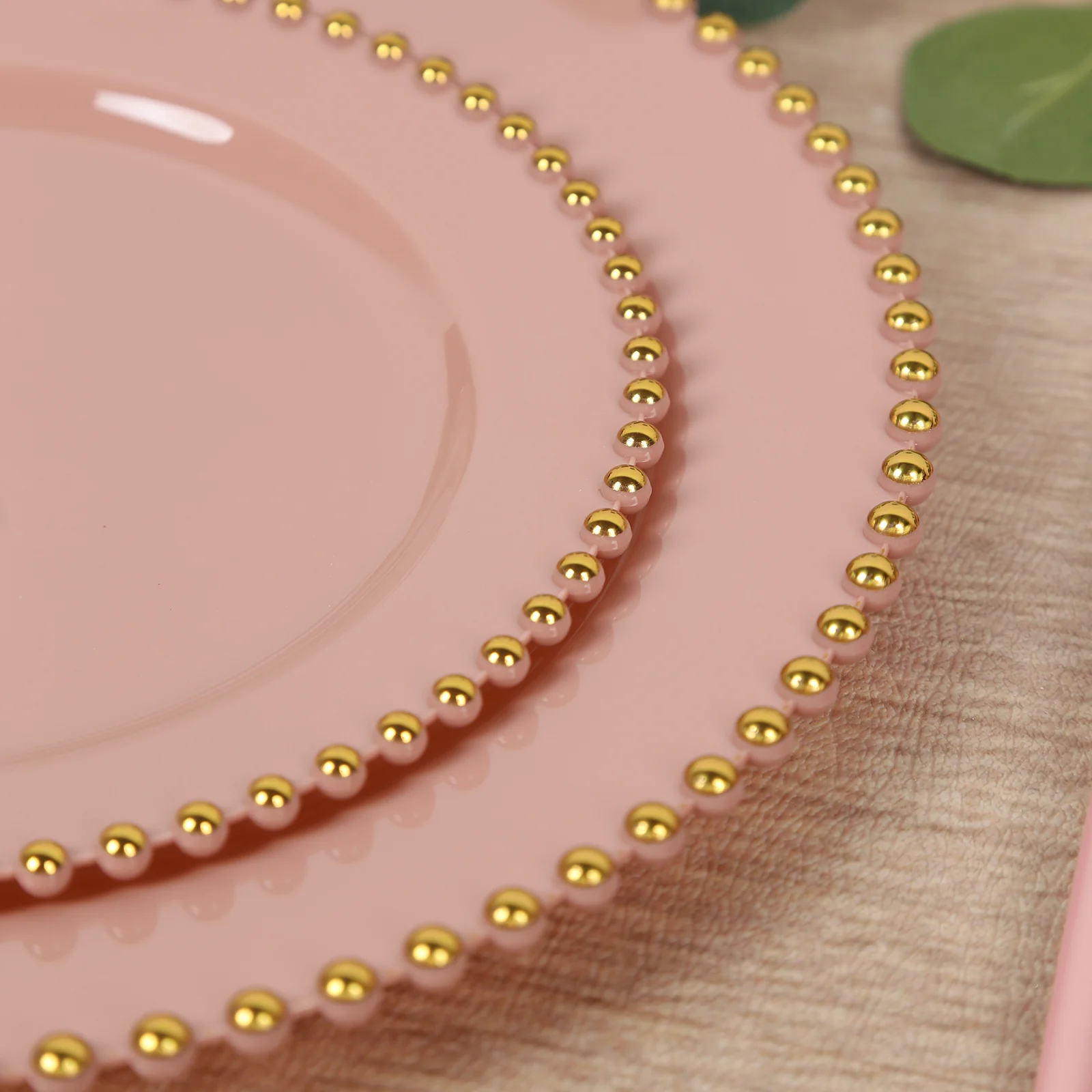 10 Pack Plastic Dessert Appetizer Plates in Dusty Rose with Gold Beaded Rim, Disposable Round Salad Party Plates 8" - Image 6