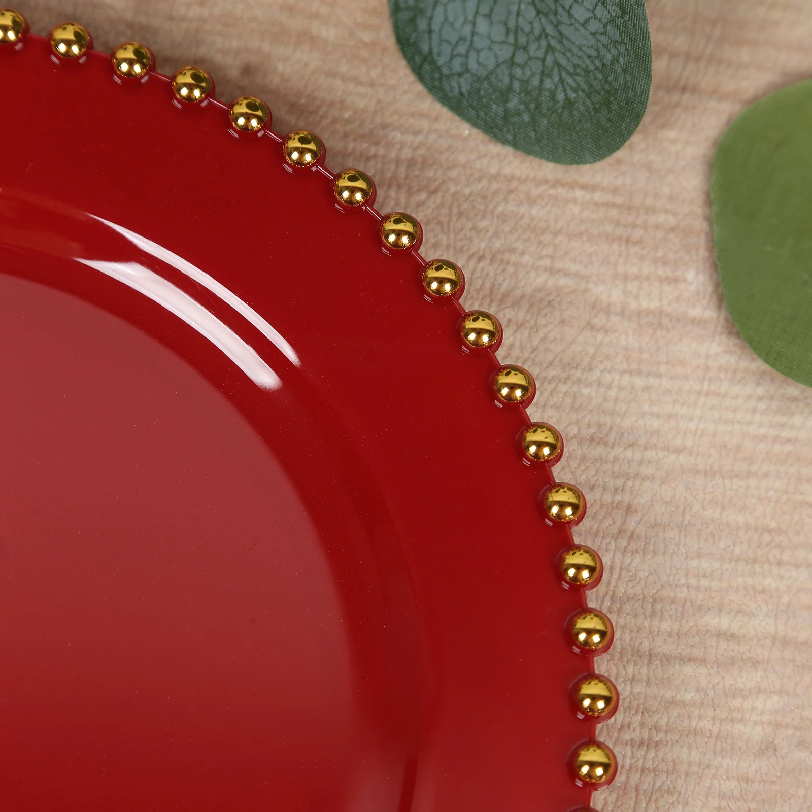 10 Pack Plastic Dessert Appetizer Plates in Red with Gold Beaded Rim, Disposable Round Salad Party Plates 8" - Image 8