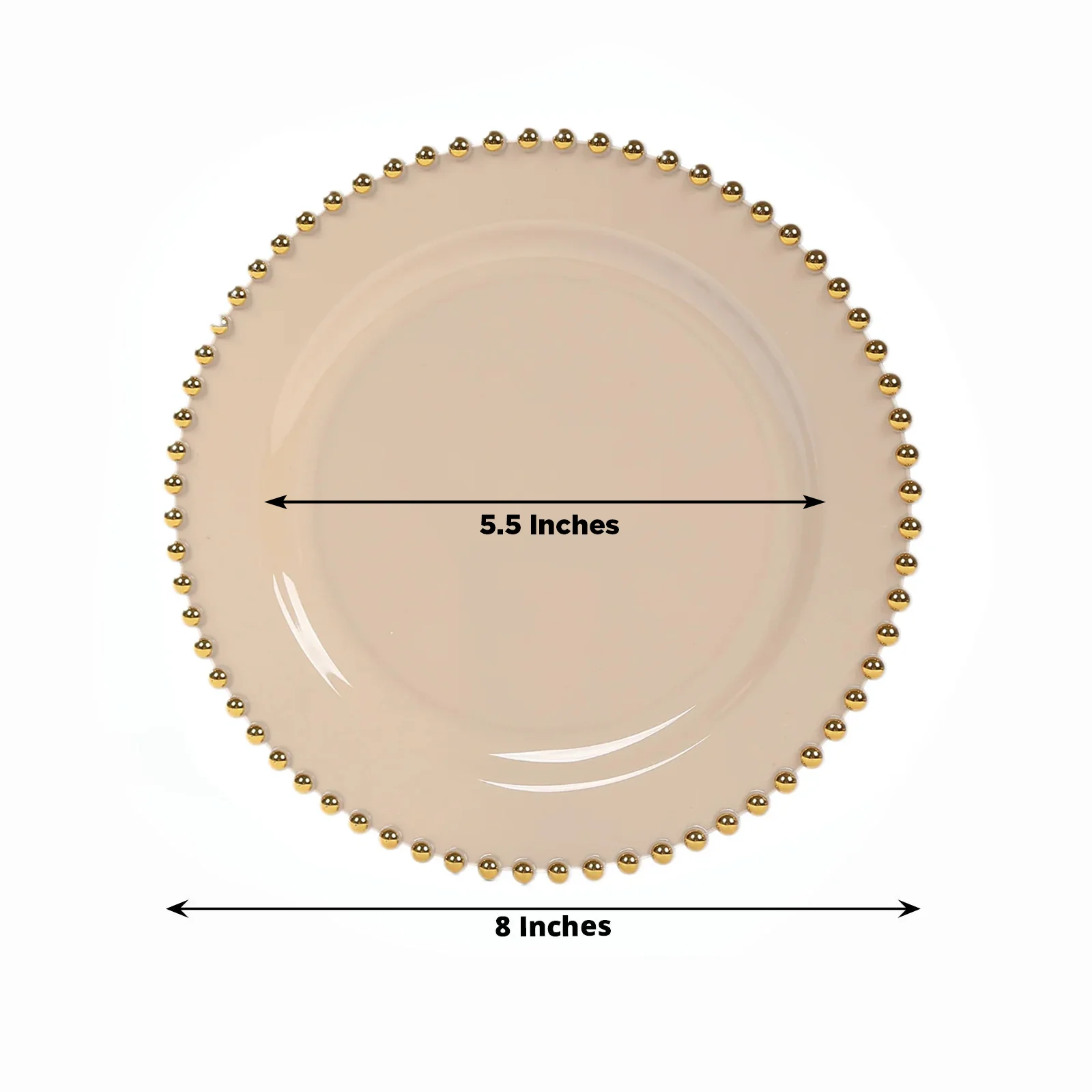 10 Pack Plastic Dessert Appetizer Plates in Taupe with Gold Beaded Rim, Disposable Round Salad Party Plates 8" - Image 2