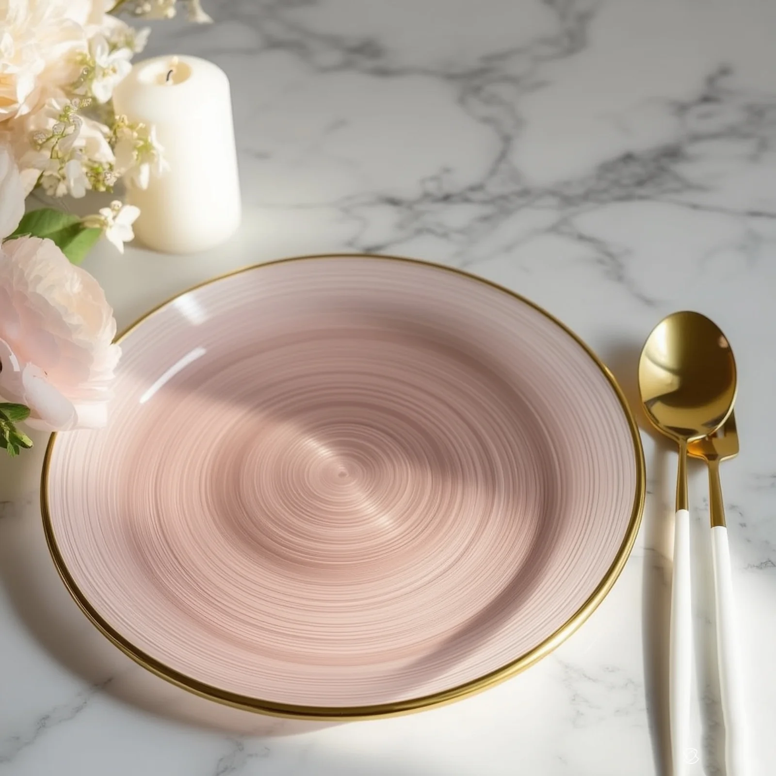 20-Pack Plastic Dinner Plates 10" Round Transparent Dusty Rose Swirl with Gold Rim – Crystal-Like Elegant Party Plates - Image 6