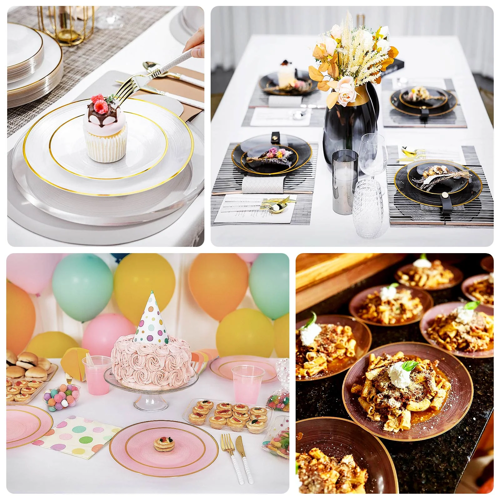 20-Pack Plastic Salad Dessert Plates 7" Round Transparent Dusty Blue Swirl with Gold Rim – Crystal-Like Elegant Party Plates - Image 4