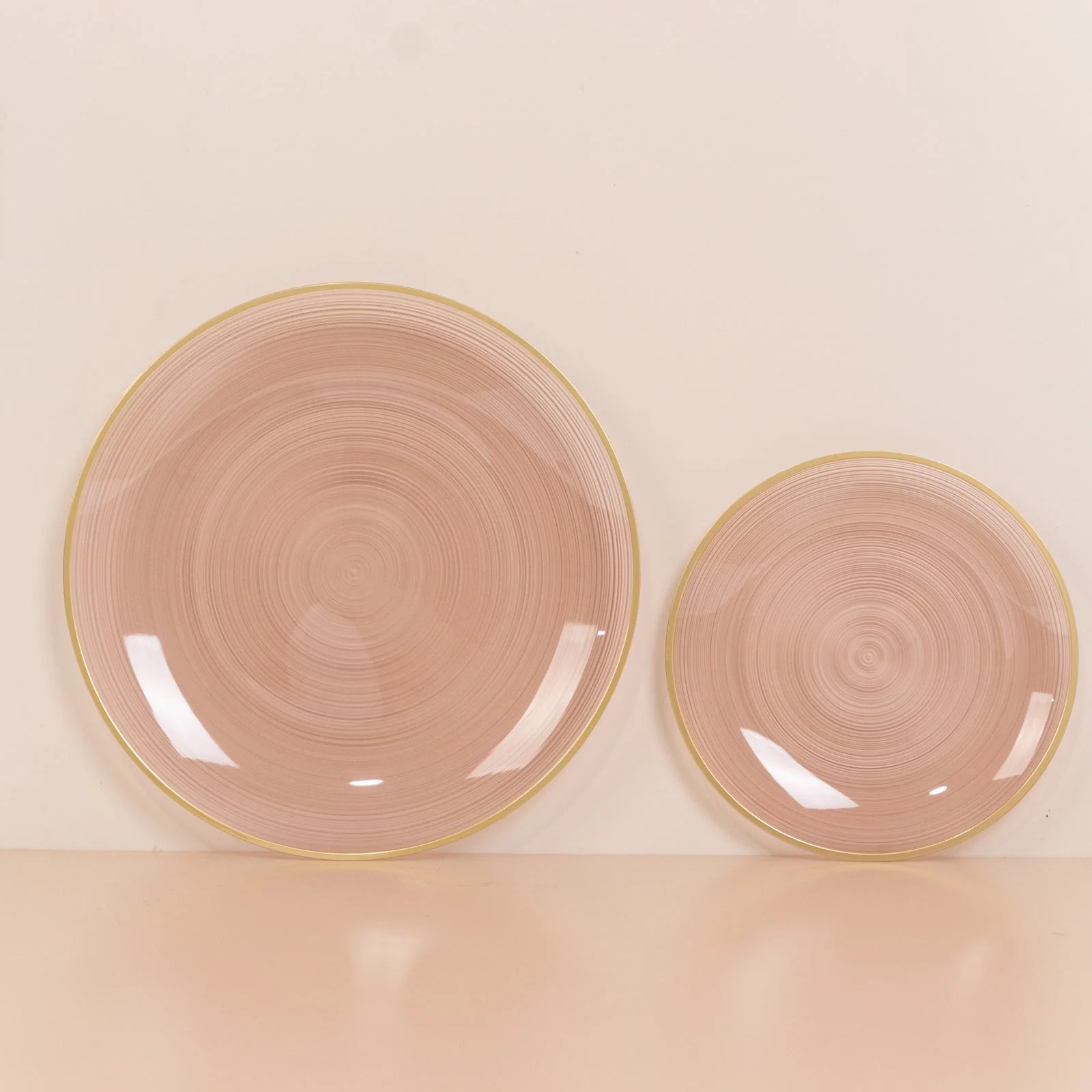 20-Pack Plastic Salad Dessert Plates 7" Round Transparent Dusty Rose Swirl with Gold Rim – Crystal-Like Elegant Party Plates - Image 6