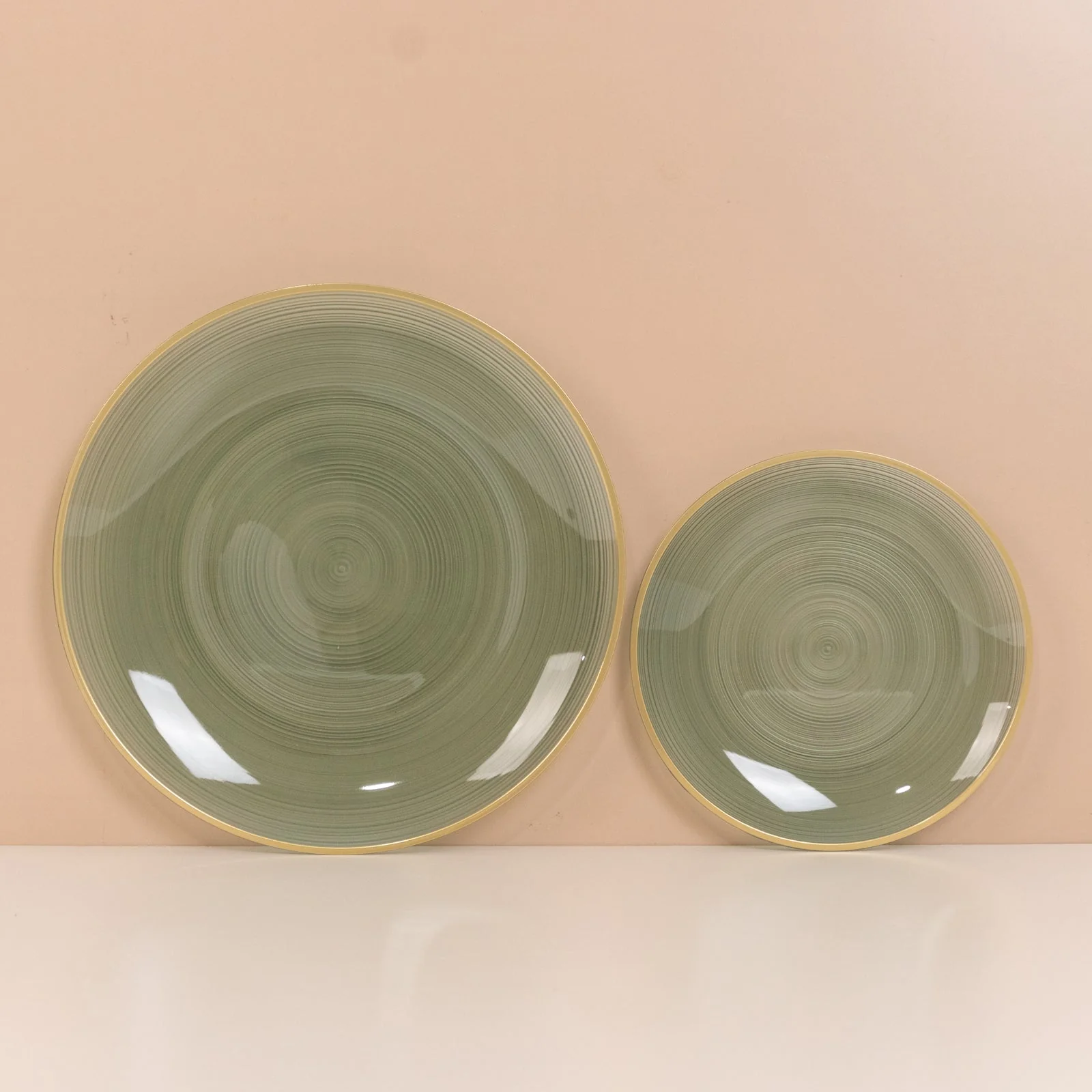 20-Pack Plastic Salad Dessert Plates 7" Round Transparent Dusty Sage Green Swirl with Gold Rim – Crystal-Like Elegant Party Plates - Image 8