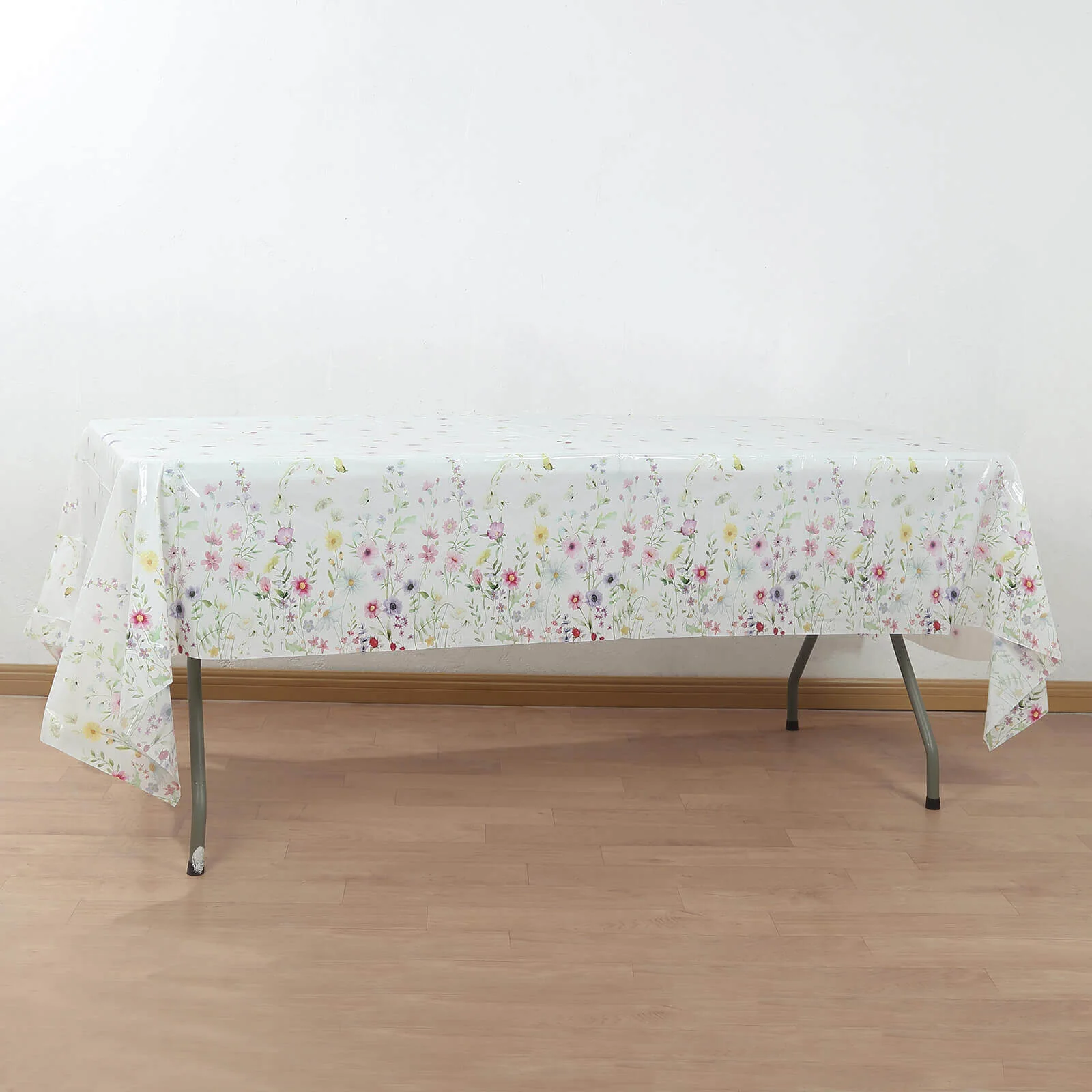 5-Pack Plastic Tablecloths 54"x108" White/Green Spring Floral Rectangle with Wild Flowers Butterfly Print - PVC Waterproof Disposable Covers - Image 5