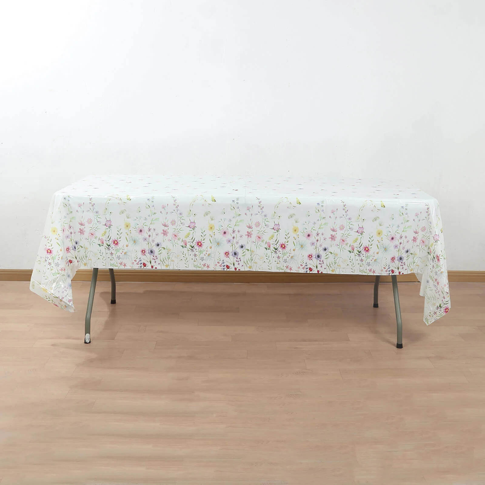 5-Pack Plastic Tablecloths 54"x108" White/Green Spring Floral Rectangle with Wild Flowers Butterfly Print - PVC Waterproof Disposable Covers - Image 8