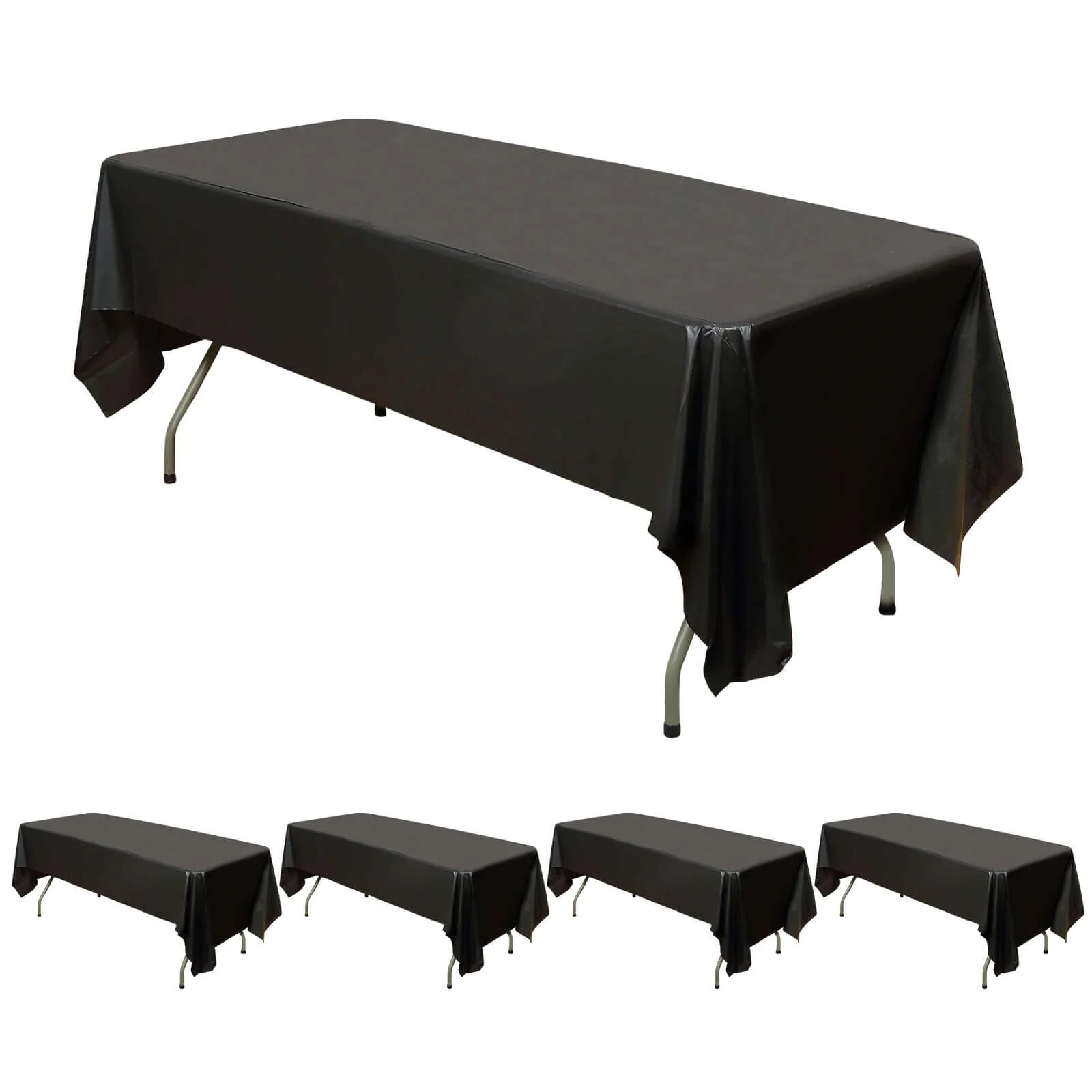 5-Pack Plastic Table Covers 54"x108" Black Rectangle - PVC Waterproof Disposable Tablecloths