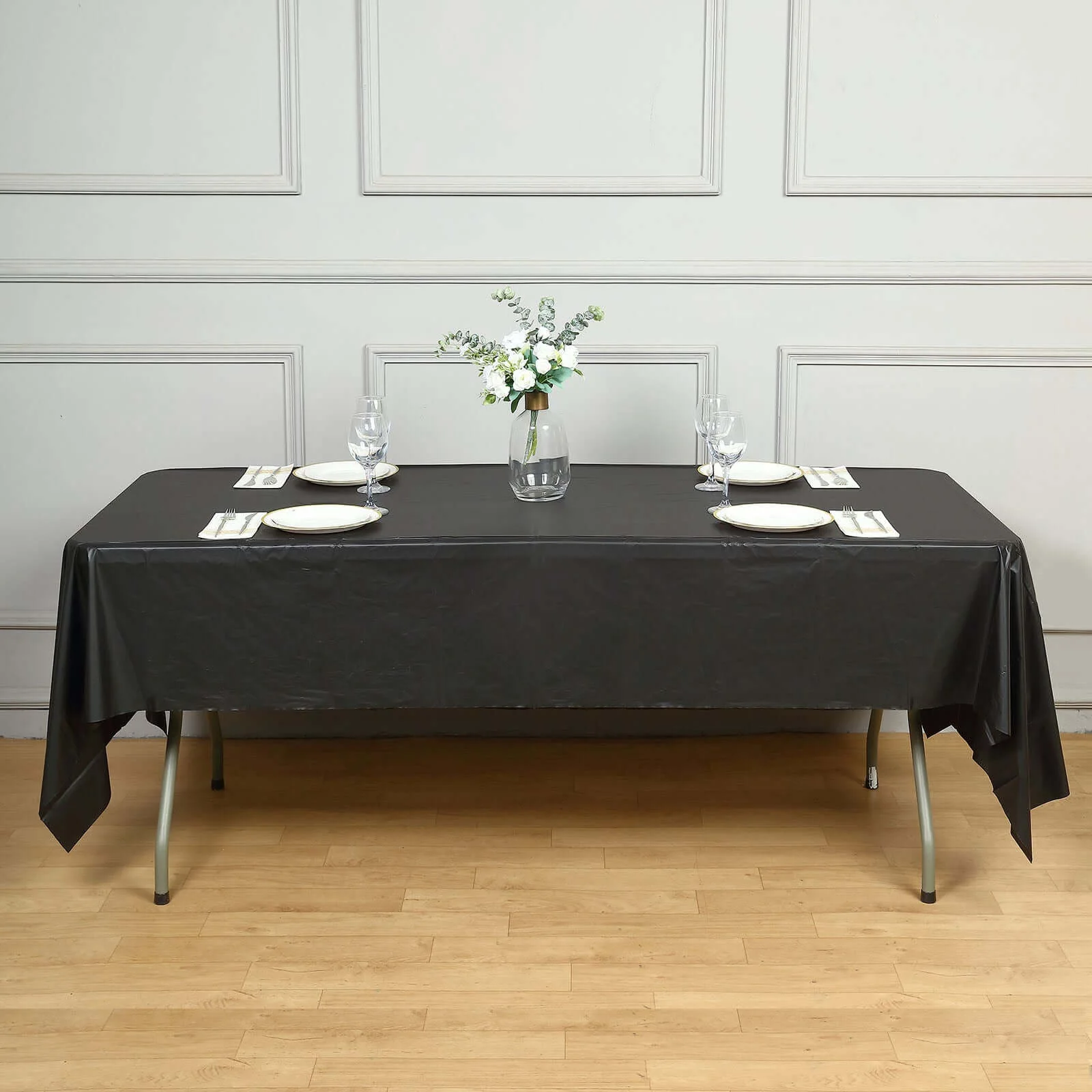5-Pack Plastic Table Covers 54"x108" Black Rectangle - PVC Waterproof Disposable Tablecloths - Image 2