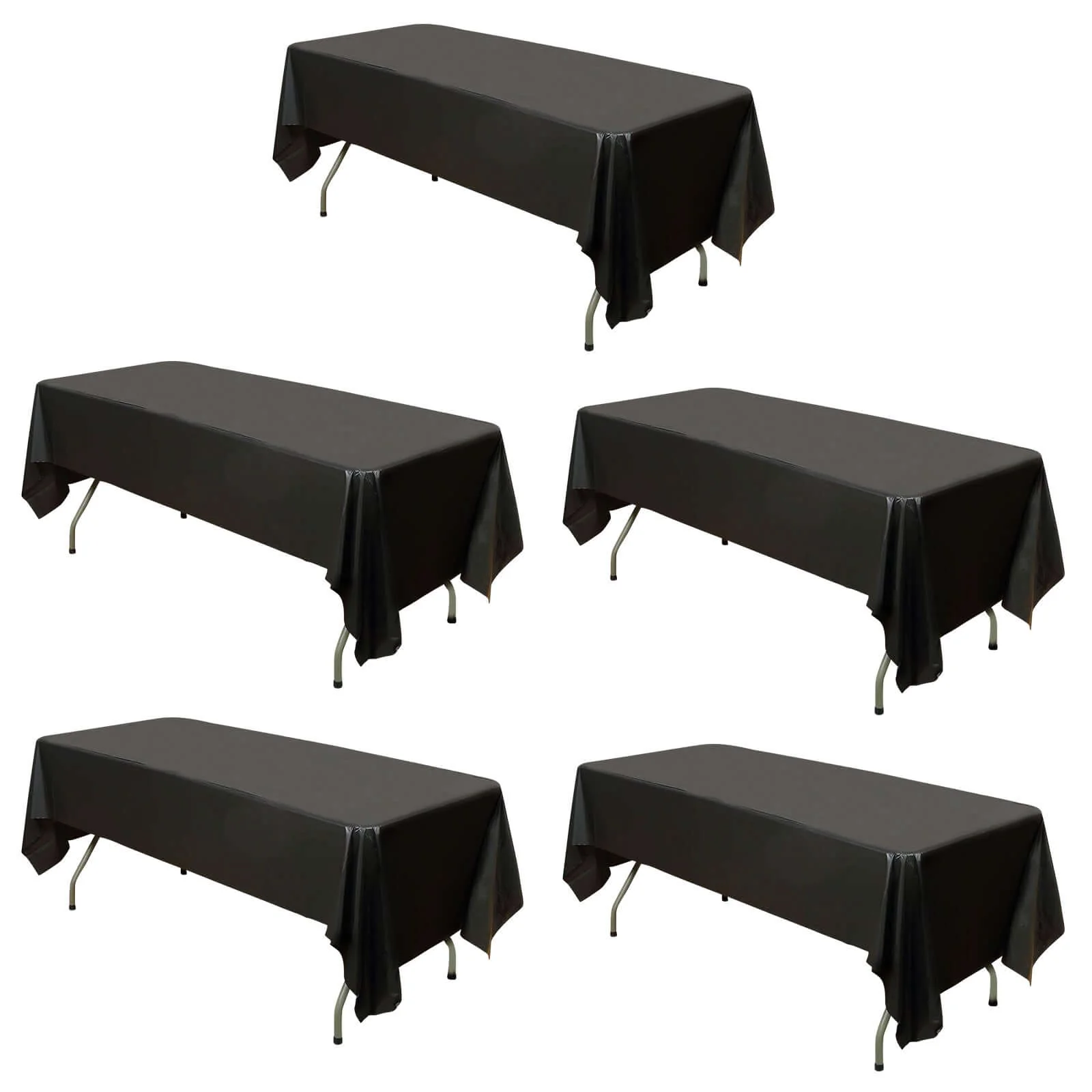 5-Pack Plastic Table Covers 54"x108" Black Rectangle - PVC Waterproof Disposable Tablecloths - Image 6
