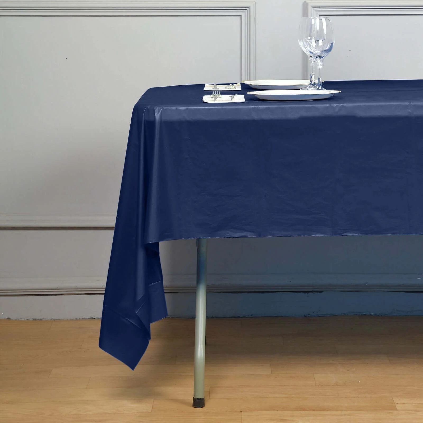 5-Pack Plastic Table Covers 54"x108" Navy Blue Rectangle - PVC Waterproof Disposable Tablecloths - Image 3