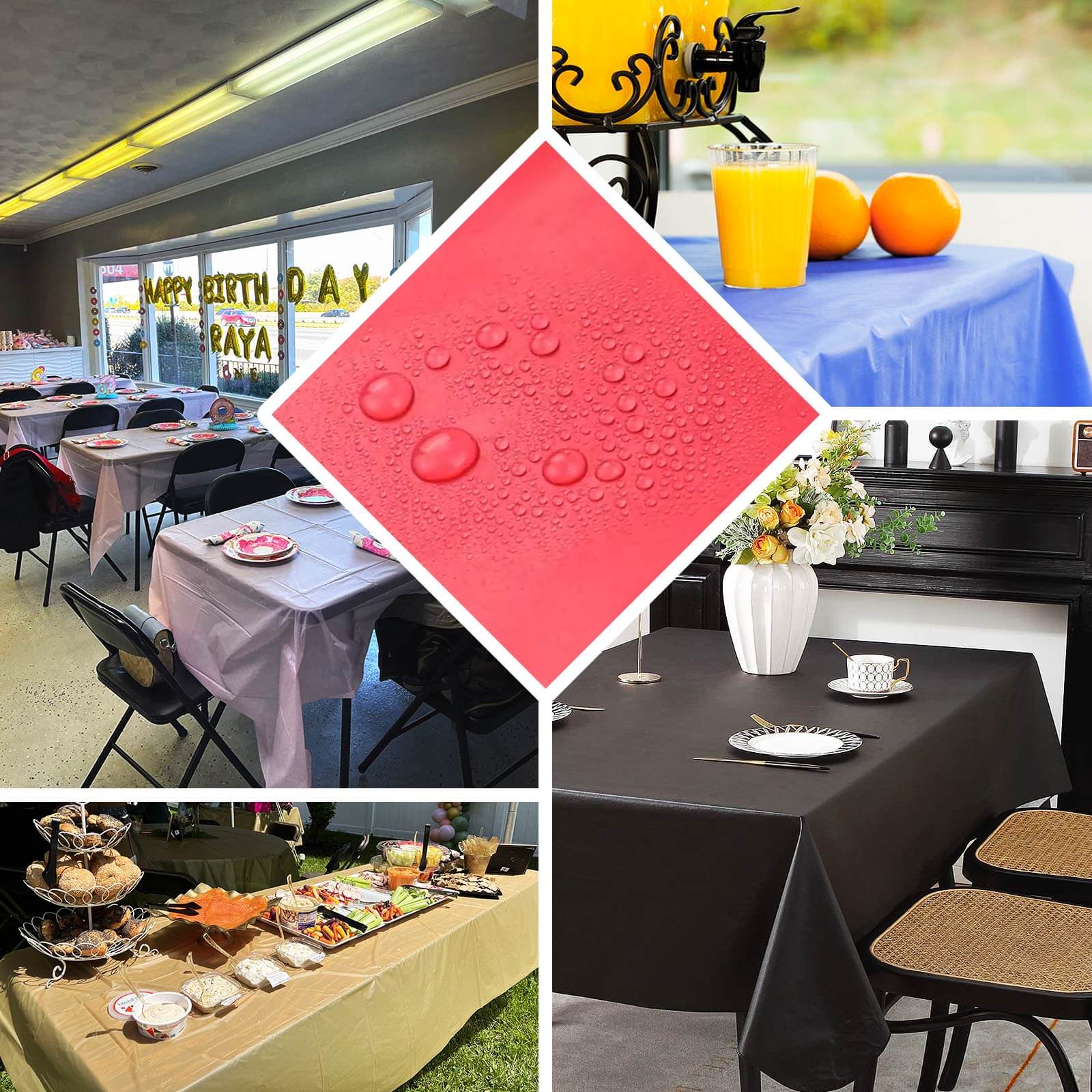 5-Pack Plastic Table Covers 54"x108" Navy Blue Rectangle - PVC Waterproof Disposable Tablecloths - Image 5