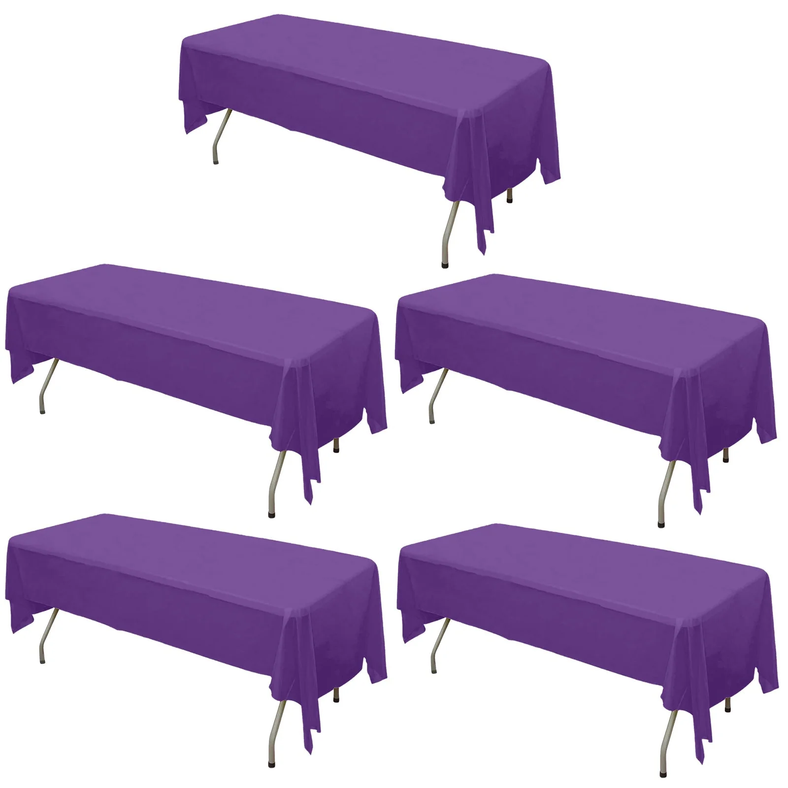 5-Pack Plastic Table Covers 54"x108" Purple Rectangle - PVC Waterproof Disposable Tablecloths - Image 2