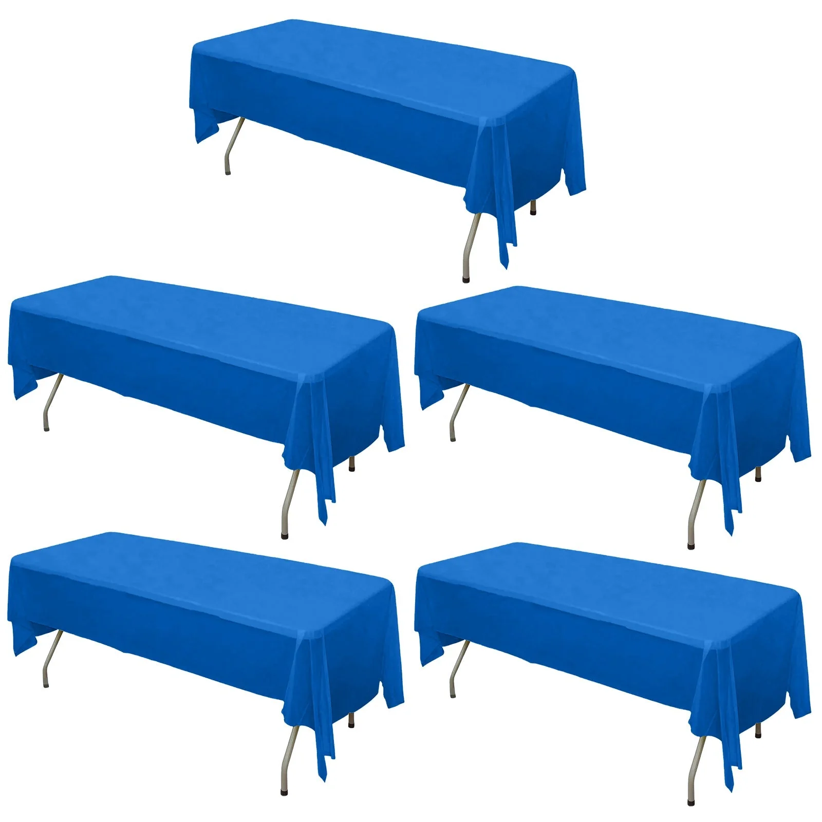 5-Pack Plastic Table Covers 54"x108" Royal Blue Rectangle - PVC Waterproof Disposable Tablecloths - Image 2