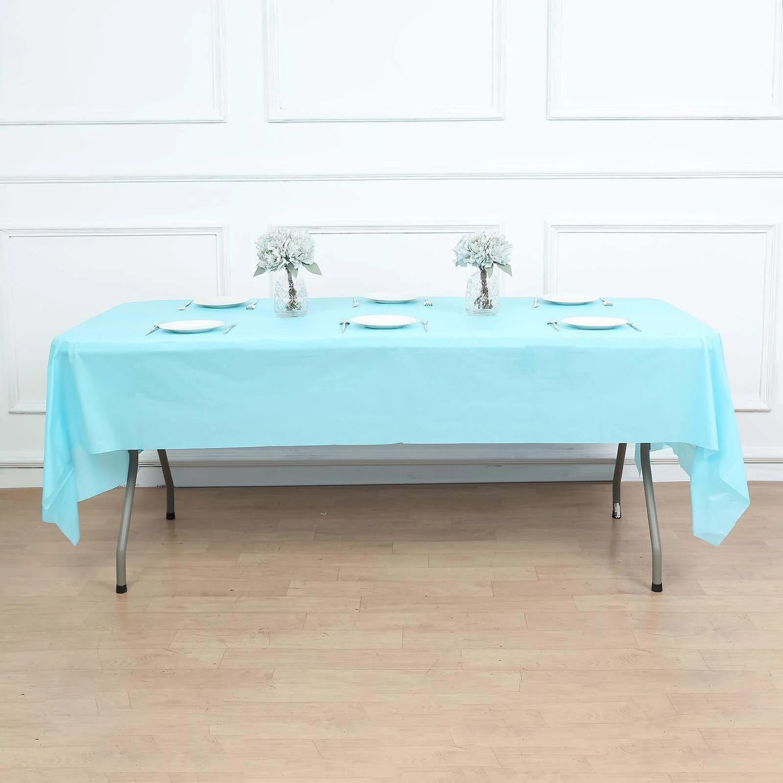 Plastic Table Cover 54"x108" Light Blue Rectangle - PVC Waterproof Disposable Cover