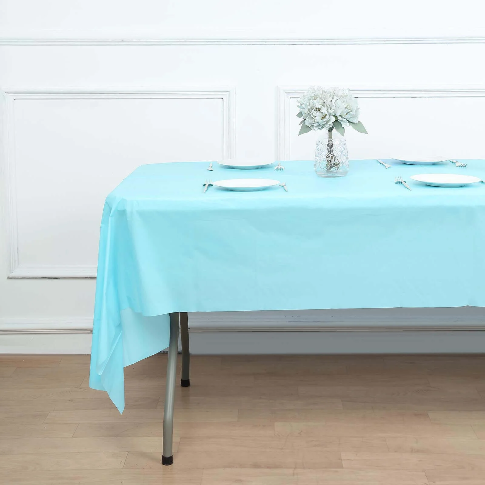 Plastic Table Cover 54"x108" Light Blue Rectangle - PVC Waterproof Disposable Cover - Image 2