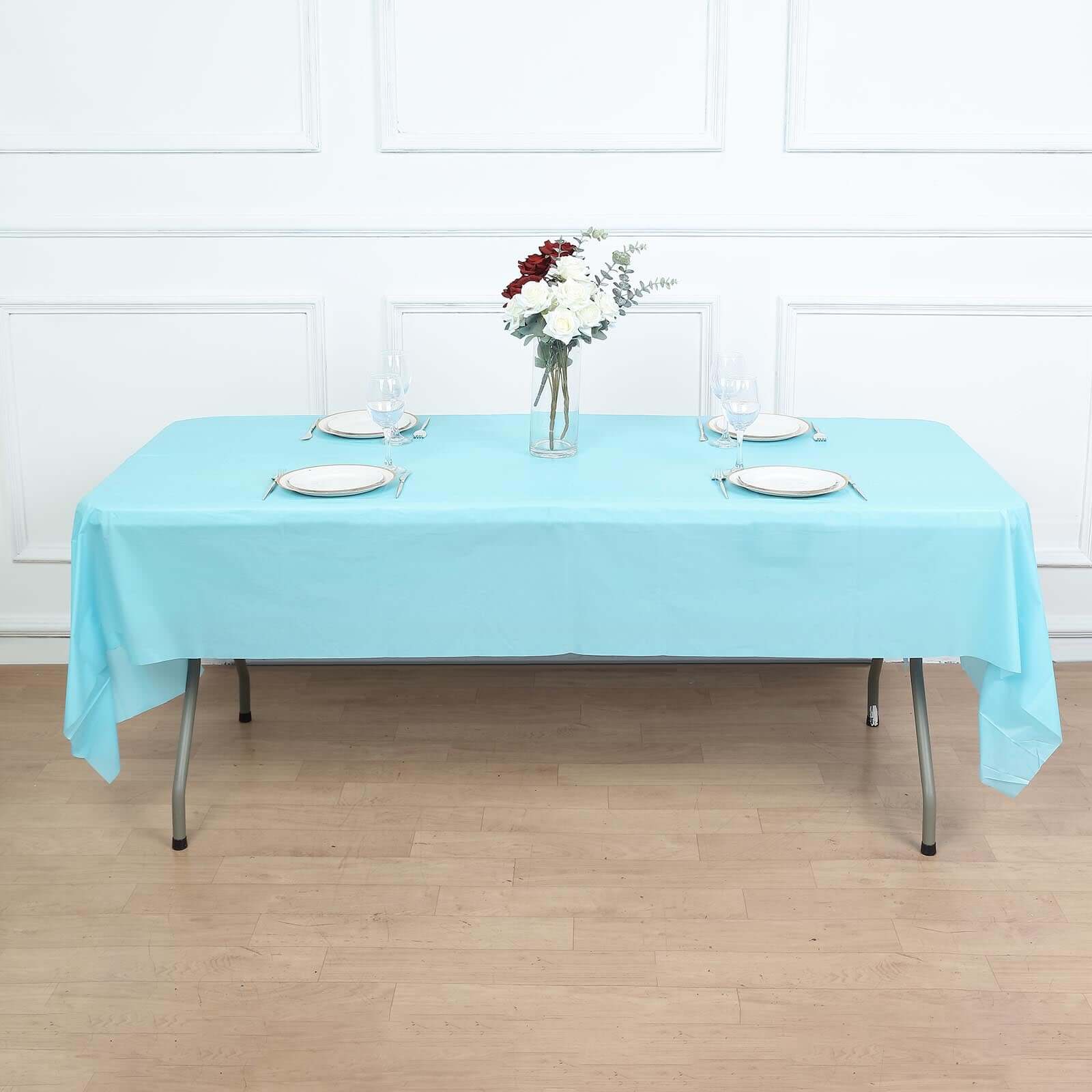 Plastic Table Cover 54"x108" Light Blue Rectangle - PVC Waterproof Disposable Cover - Image 6