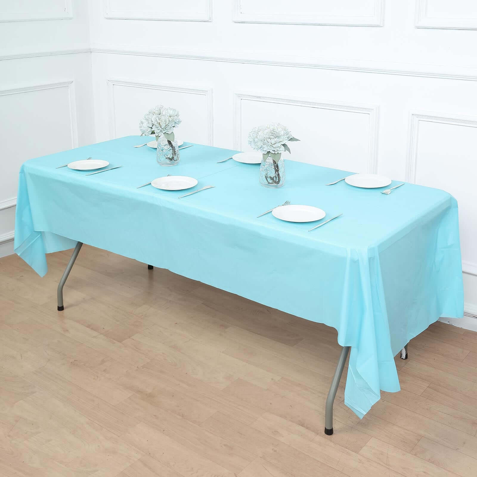 Plastic Table Cover 54"x108" Light Blue Rectangle - PVC Waterproof Disposable Cover - Image 8