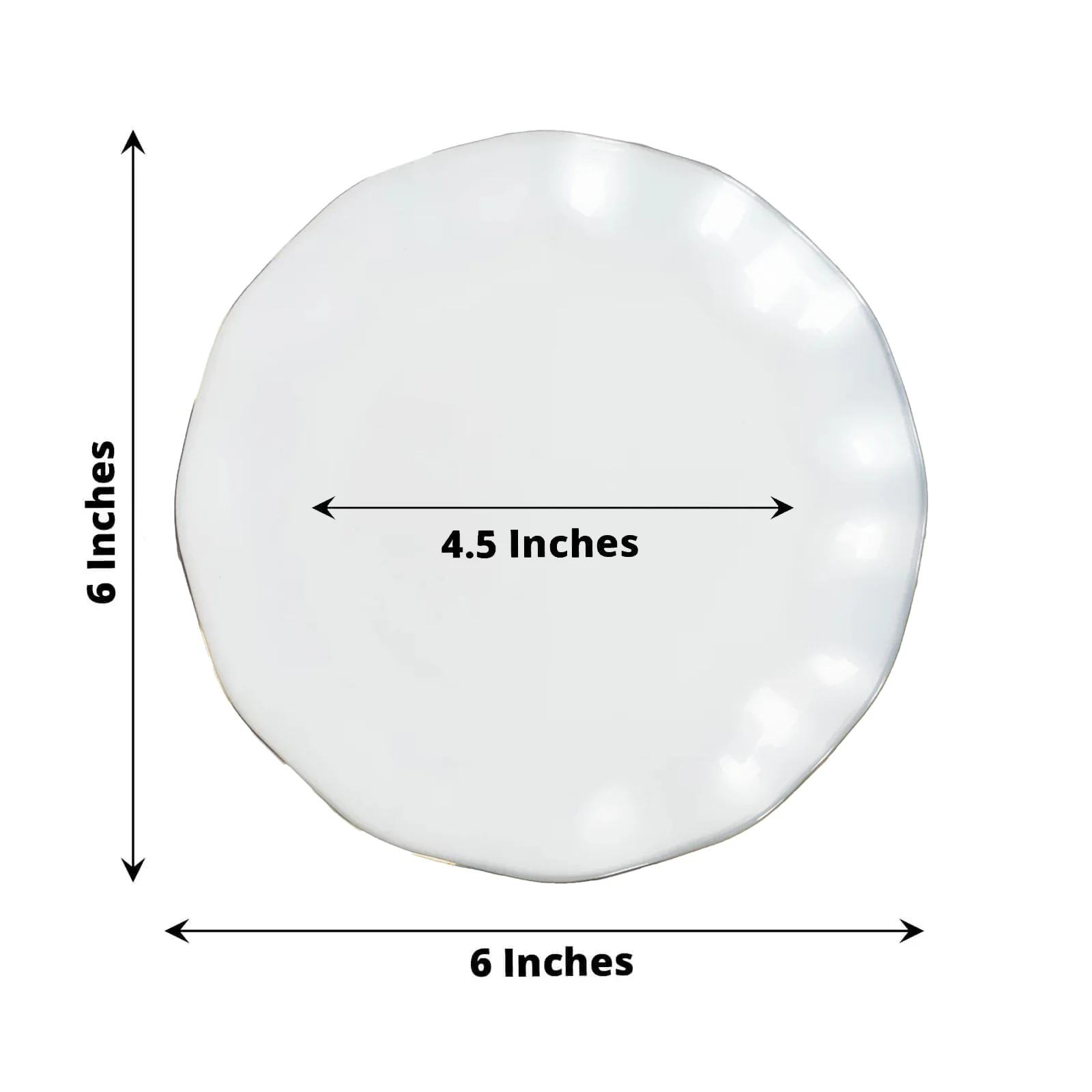 10-Pack Plastic Round Dessert Plates 6" Pearl White Ruffled Rim with Gold Edging - Heavy Duty Disposable Salad Appetizer Dinnerware - Image 3