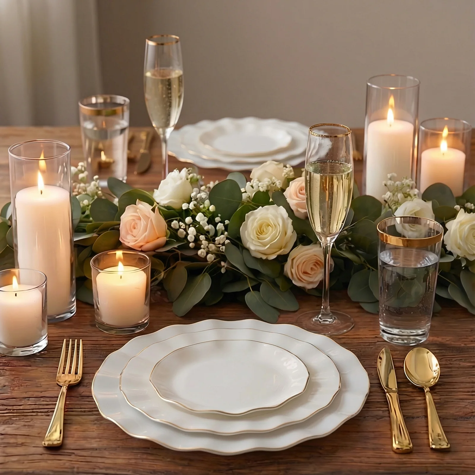 10-Pack Plastic Round Dessert Plates 6" Pearl White Ruffled Rim with Gold Edging - Heavy Duty Disposable Salad Appetizer Dinnerware - Image 7