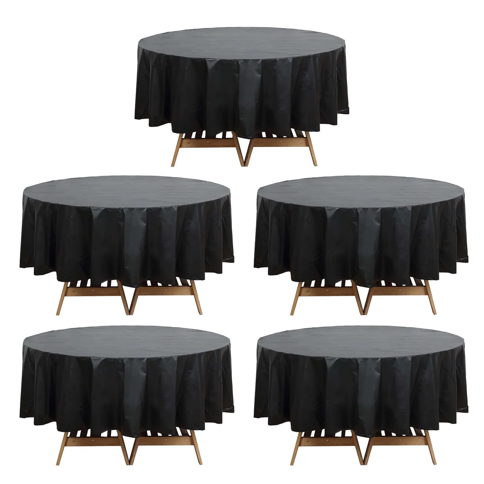 5-Pack Plastic Table Covers 84" Black Round - PVC Waterproof Disposable Covers - Image 6