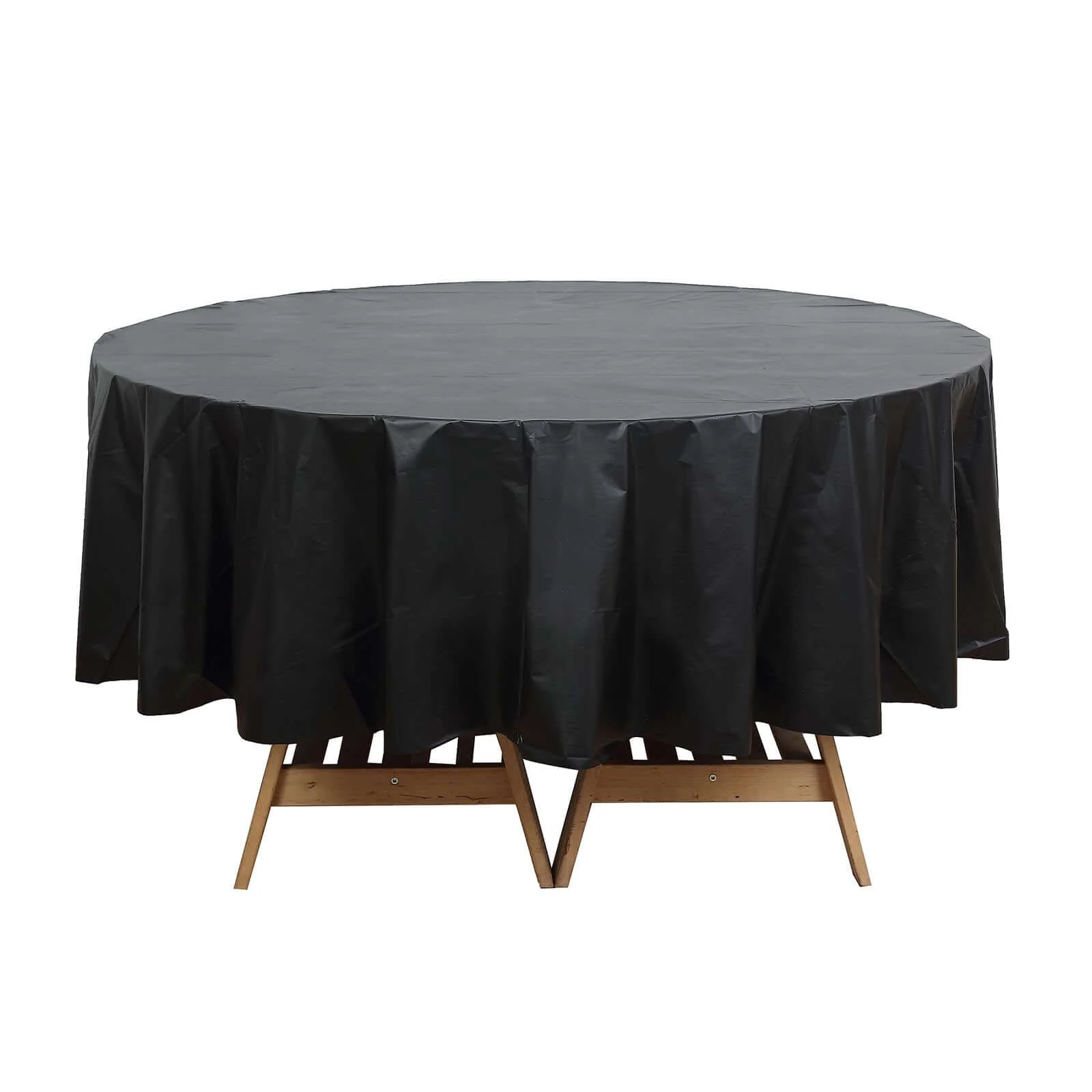 5-Pack Plastic Table Covers 84" Black Round - PVC Waterproof Disposable Covers - Image 7