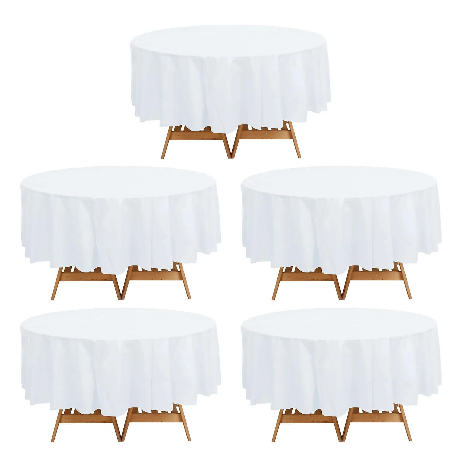 5-Pack Plastic Table Covers 84" White Round - PVC Waterproof Disposable Covers - Image 5