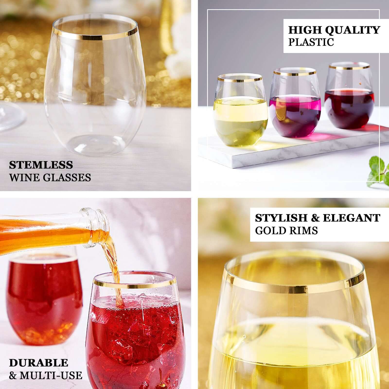 12-Pack Plastic Stemless Wine Glasses 12oz, Transparent Dusty Sage Green with Gold Rim - Reusable Tumblers for Events - Image 4