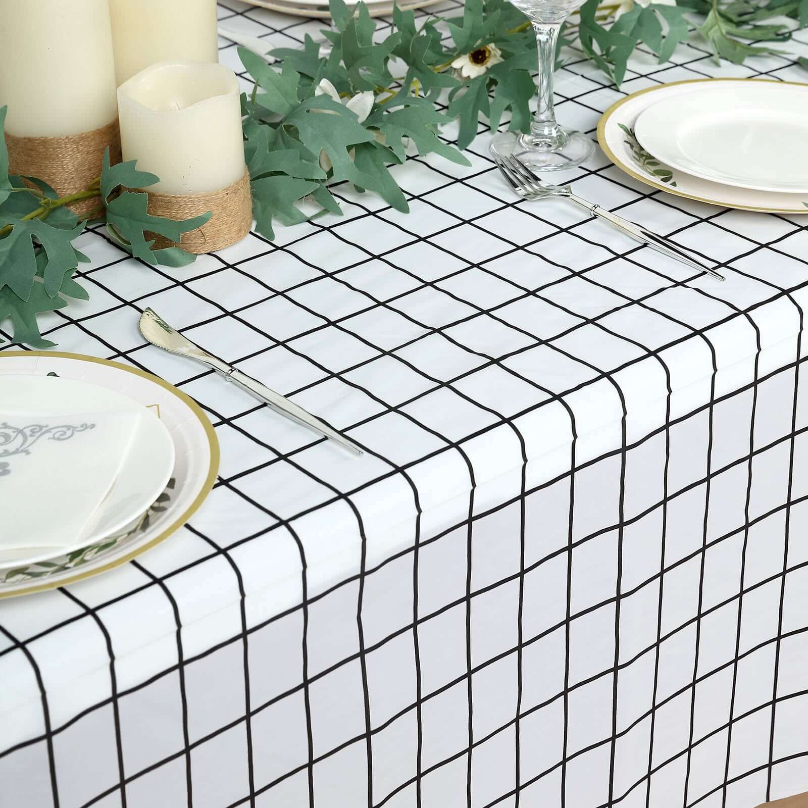 5-Pack Plastic Table Covers 54"x108" Black/White Grid Rectangle - Checkered PVC Waterproof Disposable Covers - Image 10