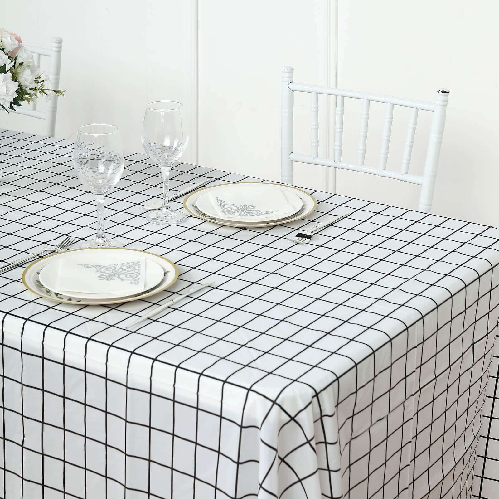 5-Pack Plastic Table Covers 54"x108" Black/White Grid Rectangle - Checkered PVC Waterproof Disposable Covers - Image 11