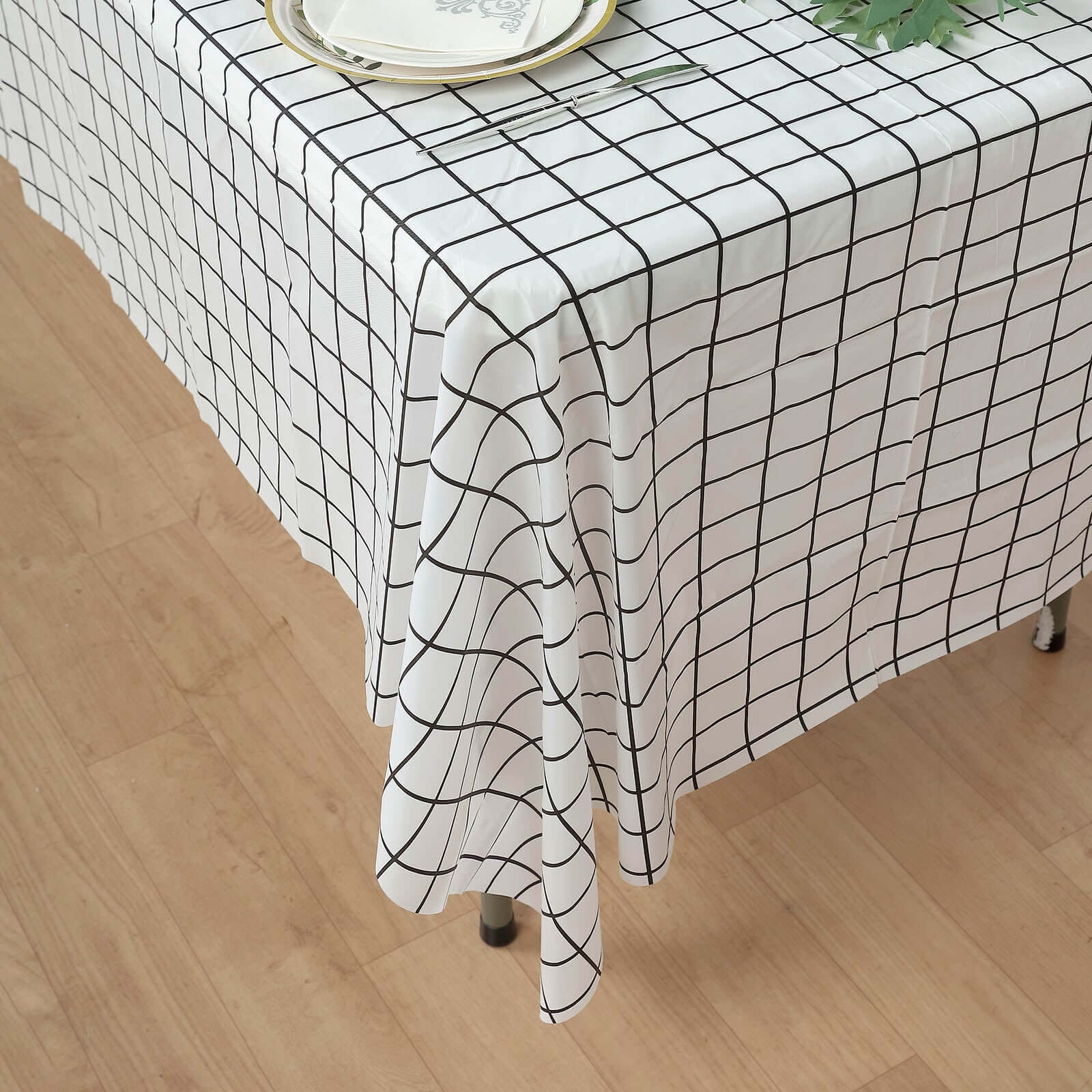 5-Pack Plastic Table Covers 54"x108" Black/White Grid Rectangle - Checkered PVC Waterproof Disposable Covers - Image 12