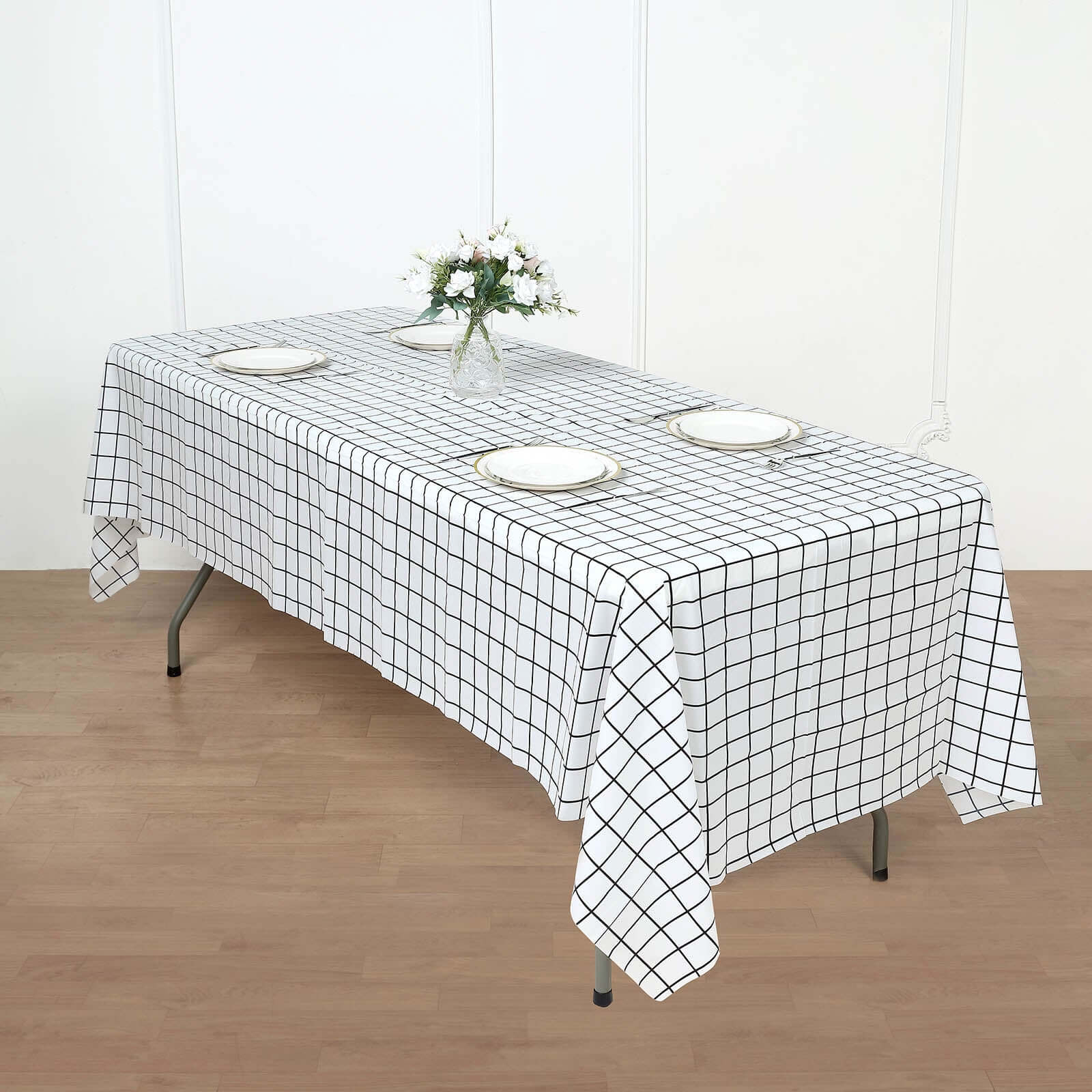 5-Pack Plastic Table Covers 54"x108" Black/White Grid Rectangle - Checkered PVC Waterproof Disposable Covers - Image 8