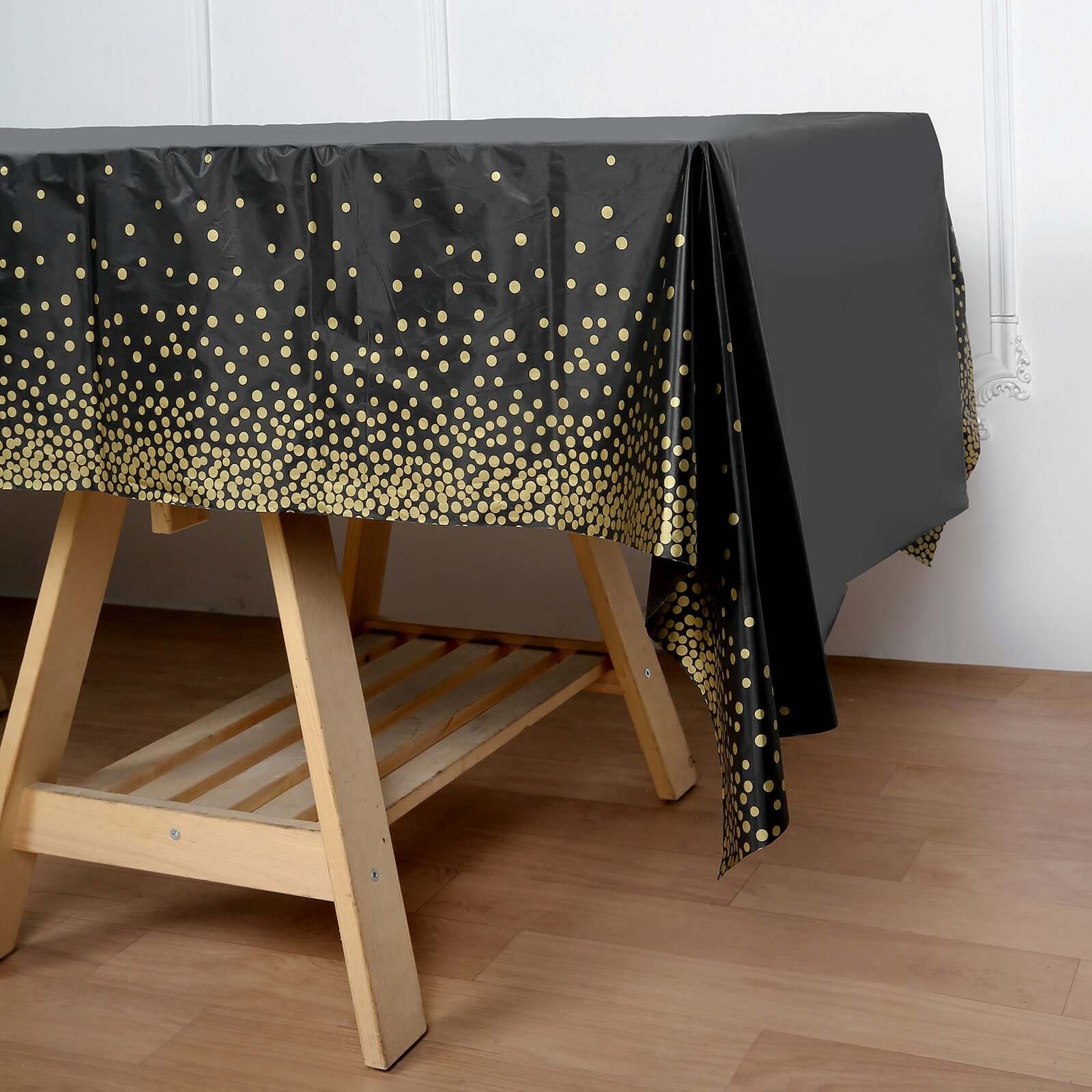 5-Pack Plastic Table Covers 54"x108" Black Rectangle with Gold Confetti Dots - PVC Waterproof Disposable Covers - Image 2