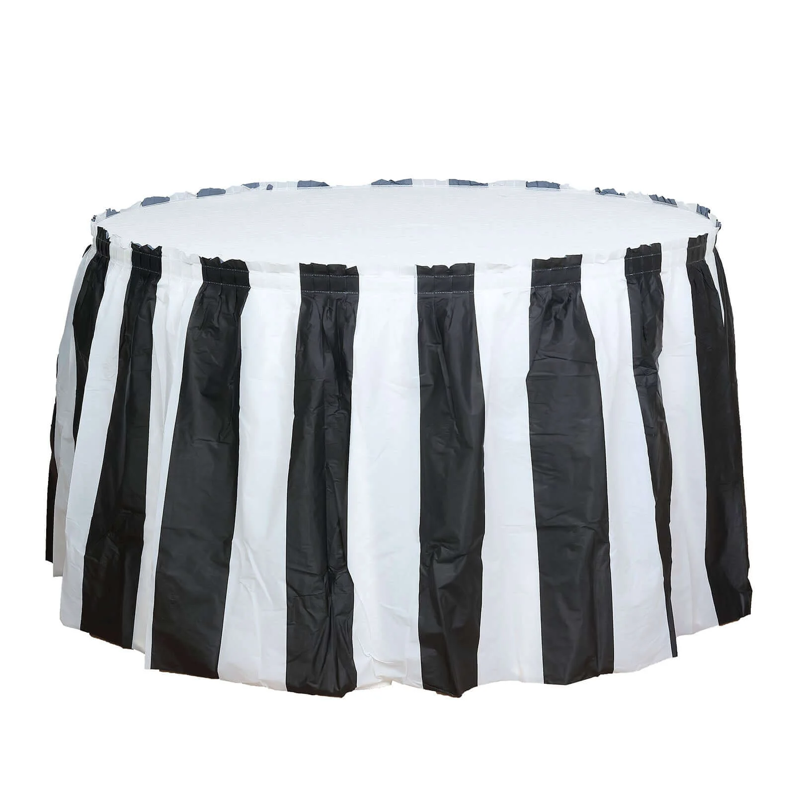 Plastic Table Skirt 14ft White/Black Stripe - Spill Proof Disposable Skirt 10 Mil - Image 3