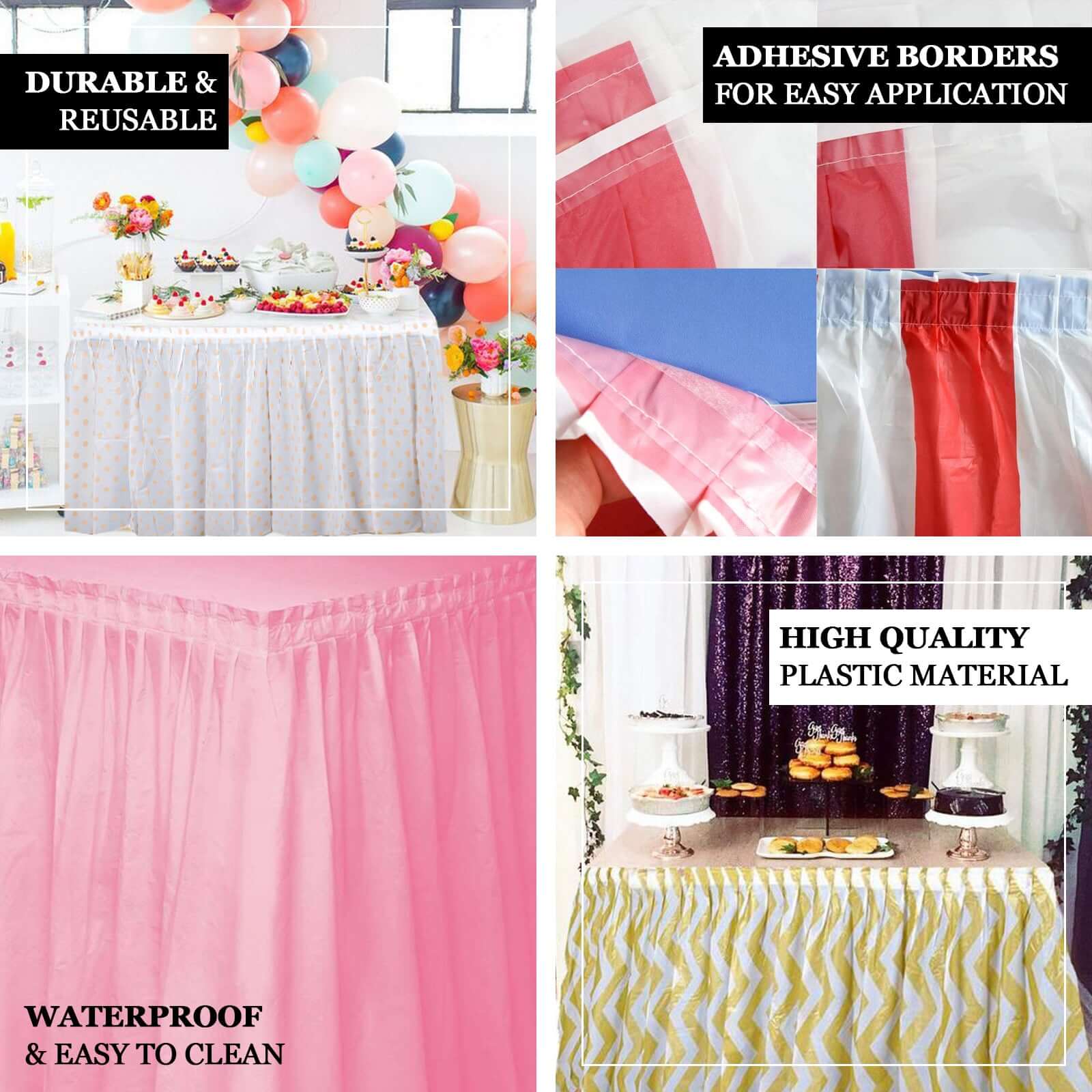 Plastic Table Skirt 14ft White/Black Stripe - Spill Proof Disposable Skirt 10 Mil - Image 4