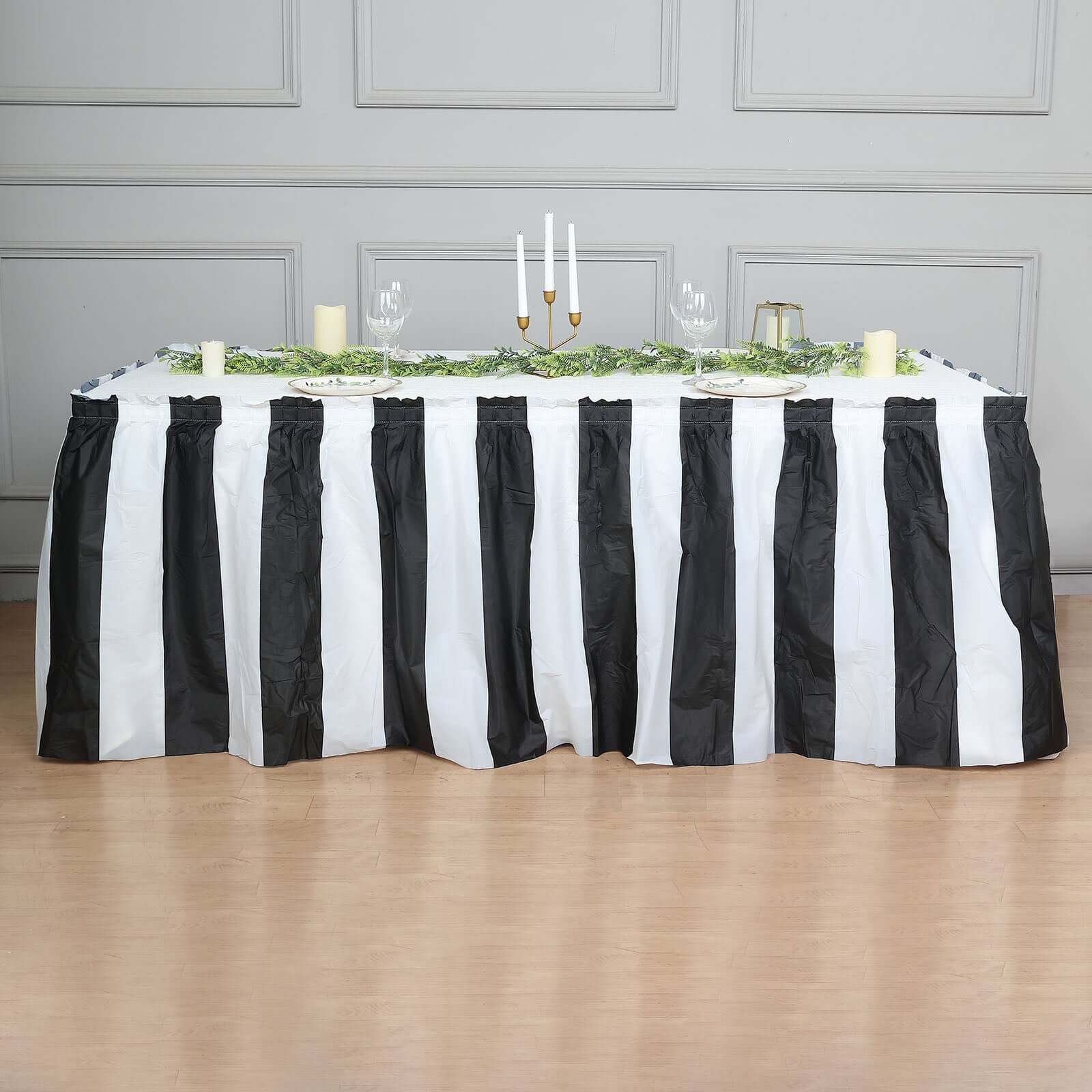 Plastic Table Skirt 14ft White/Black Stripe - Spill Proof Disposable Skirt 10 Mil - Image 7