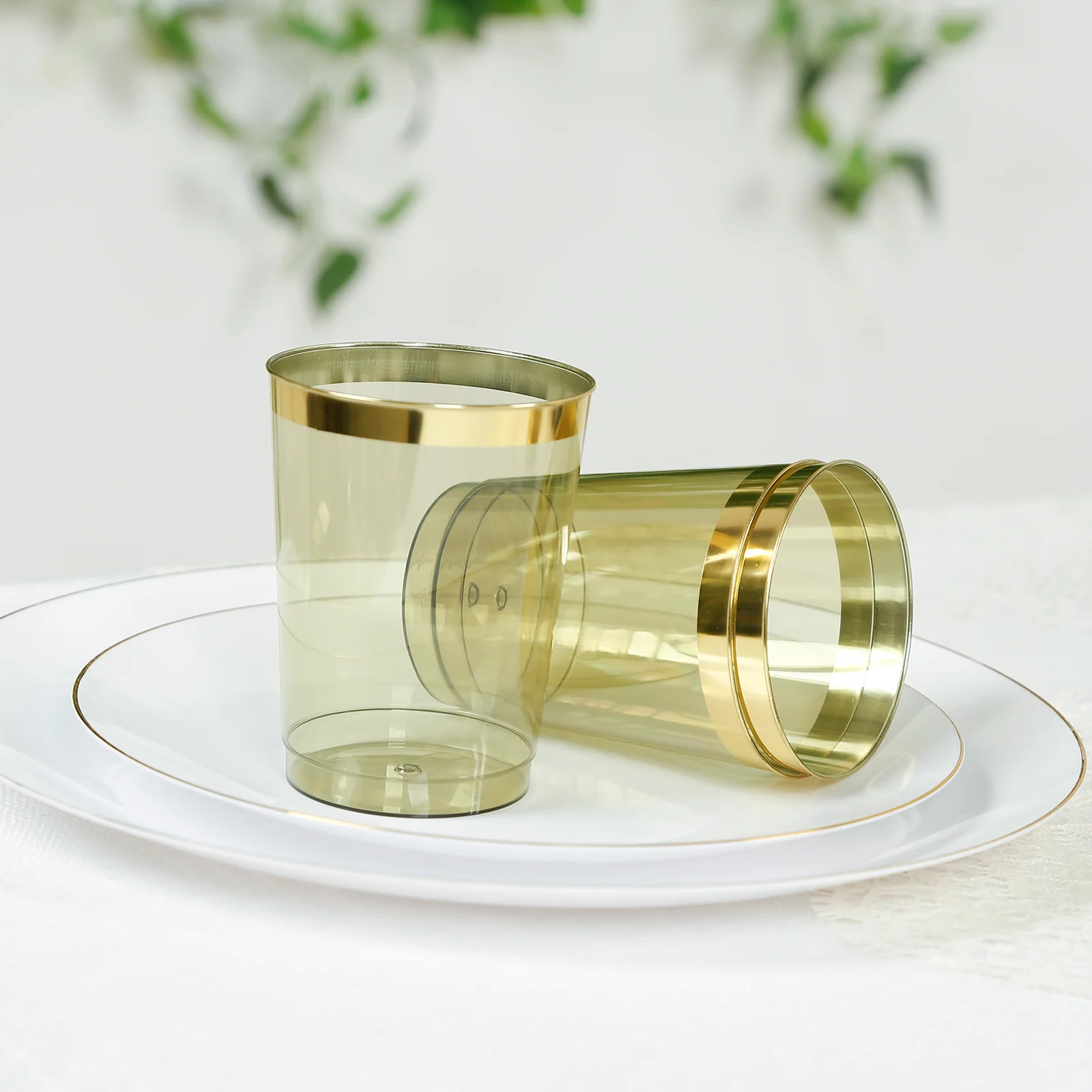 25-Pack Plastic Tumbler Cups 10oz Transparent Dusty Sage Green with Gold Rim - Disposable Crystal Drinking Glasses for Parties - Image 4