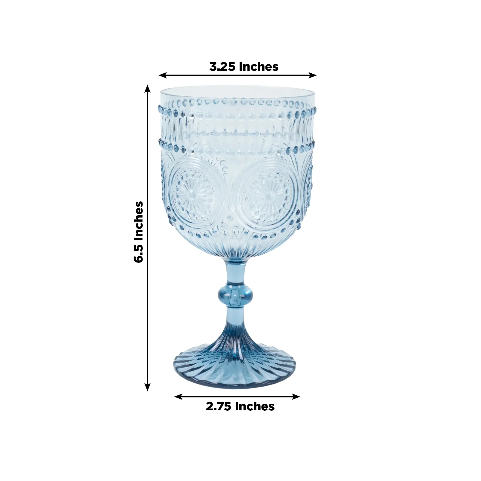 12 Pack Plastic Wine Goblets, 15oz Reusable Shatterproof Dusty Blue Vintage Drinkware – Embossed Floral Pattern Decorative Cups - Image 3