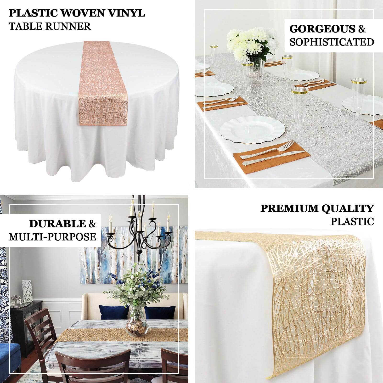 Plastic Woven Vinyl Table Runner 13"x6ft Metallic Silver - Non-Slip & Reversible Table Decor - Image 3