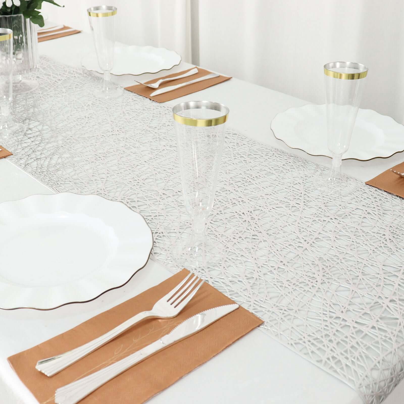 Plastic Woven Vinyl Table Runner 13"x6ft Metallic Silver - Non-Slip & Reversible Table Decor - Image 6